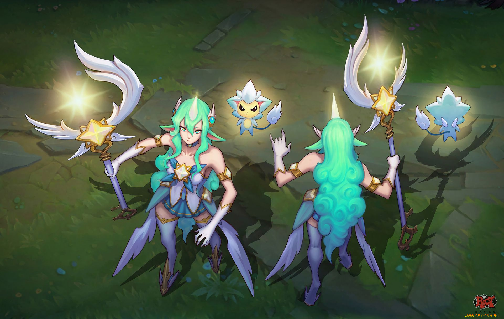 видео, игры, league, of, legends, существо, девушка, сорака, посох, рог, крылья