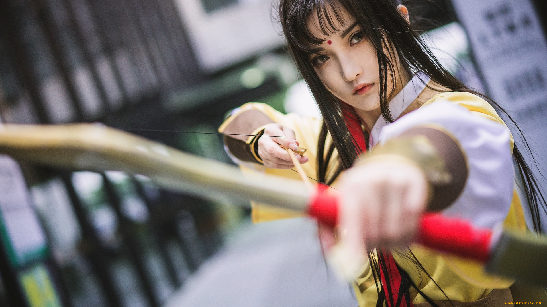 девушки, -, креатив, , косплей, цзинь, лин, лук, костюм