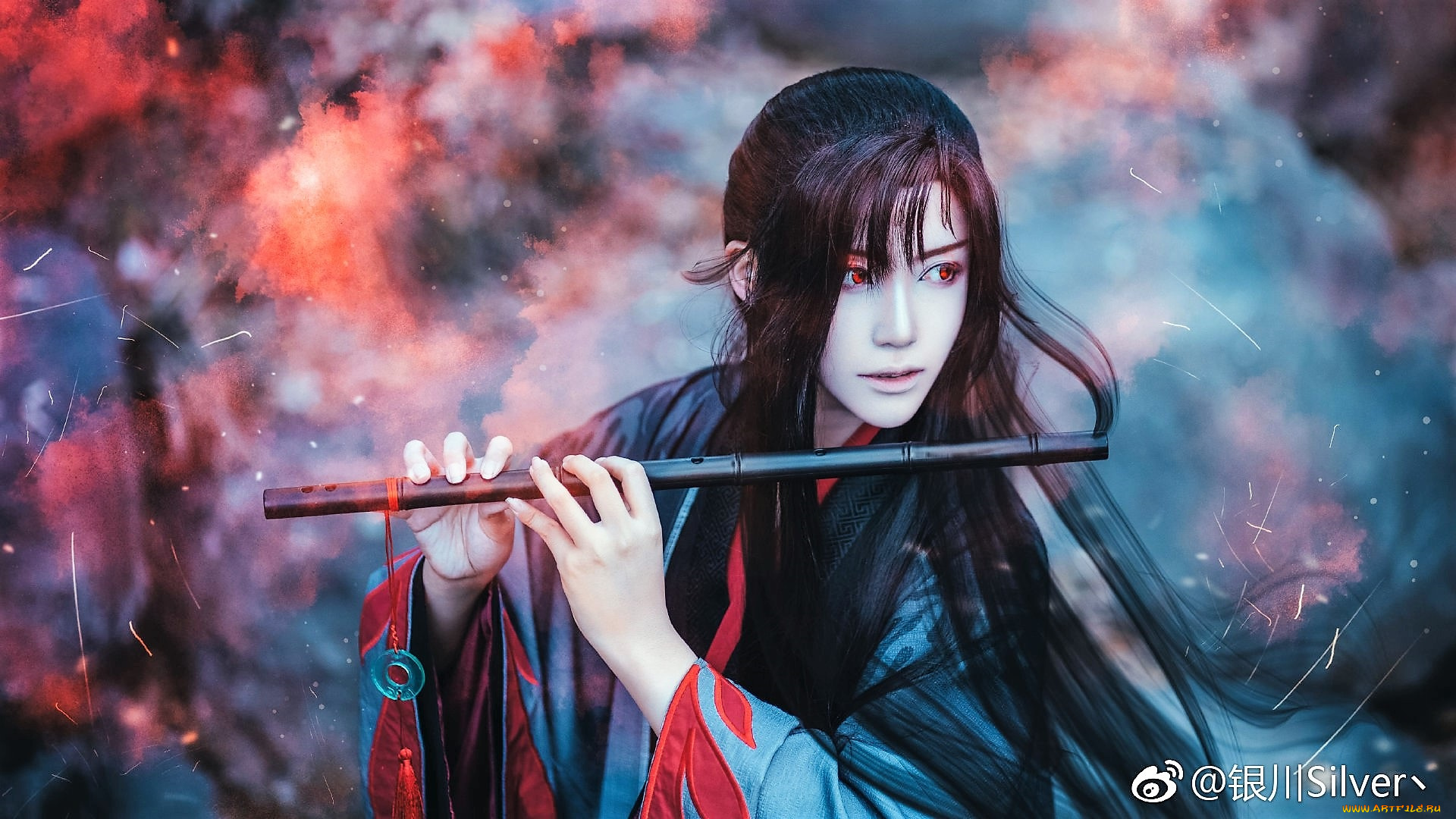 девушки, -, креатив, , косплей, вэй, усянь, флейта, костюм