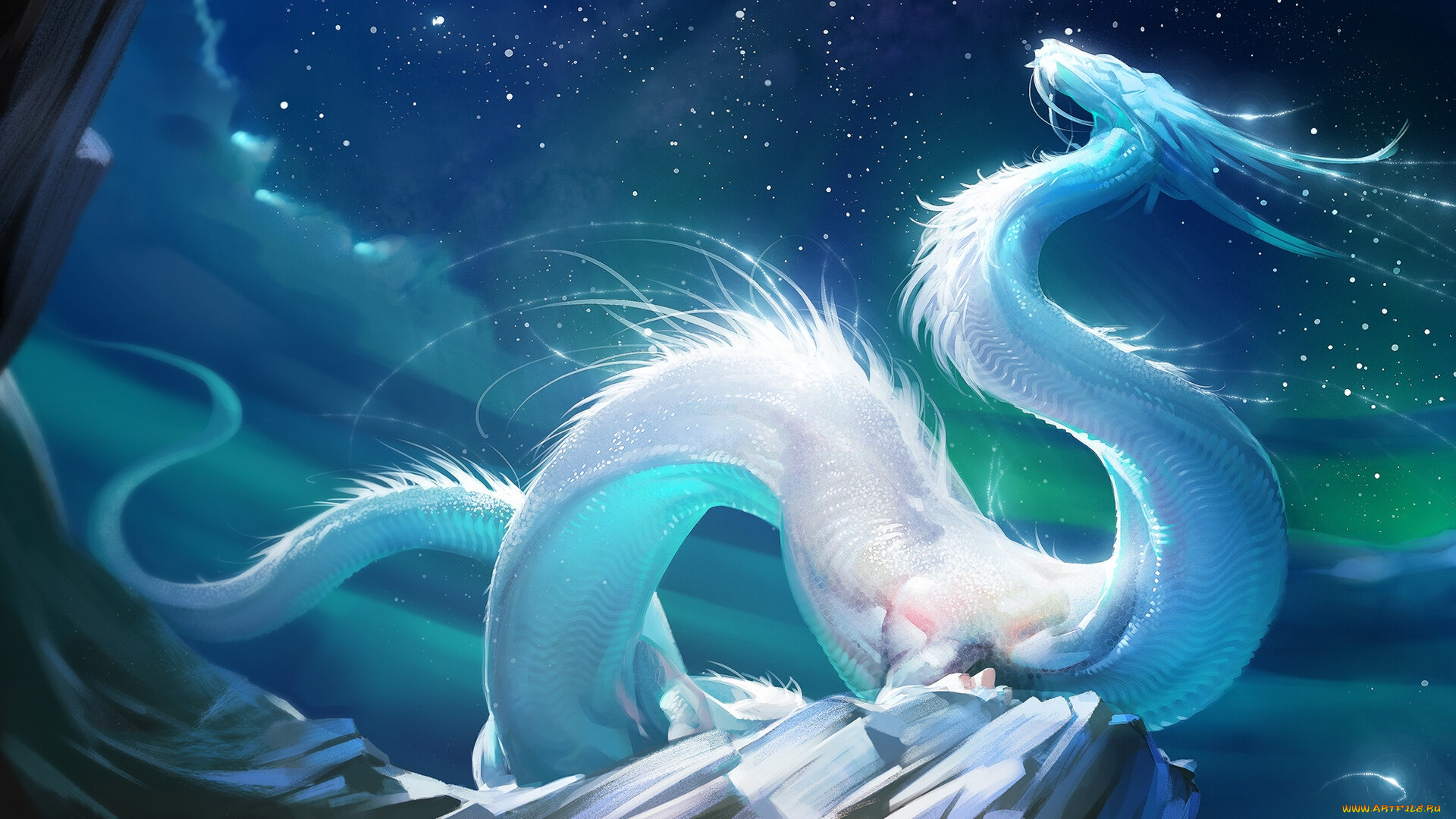 фэнтези, драконы, дракон, скалы, звезды