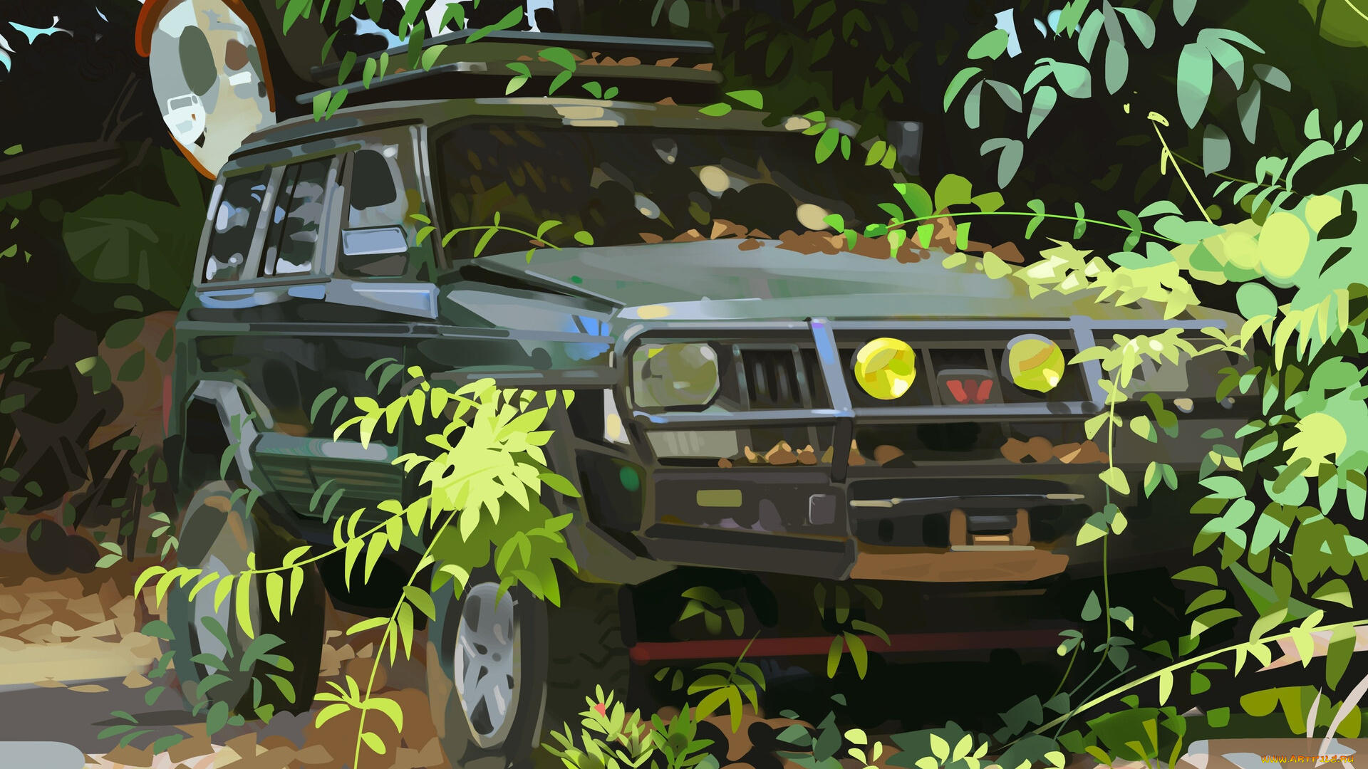 рисованное, авто, мото, машина, джип, лес