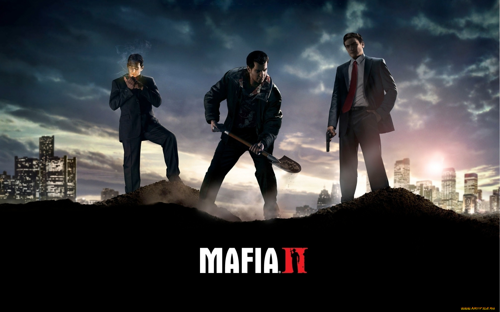 видео, игры, mafia, ii, бандиты, лопата, могила