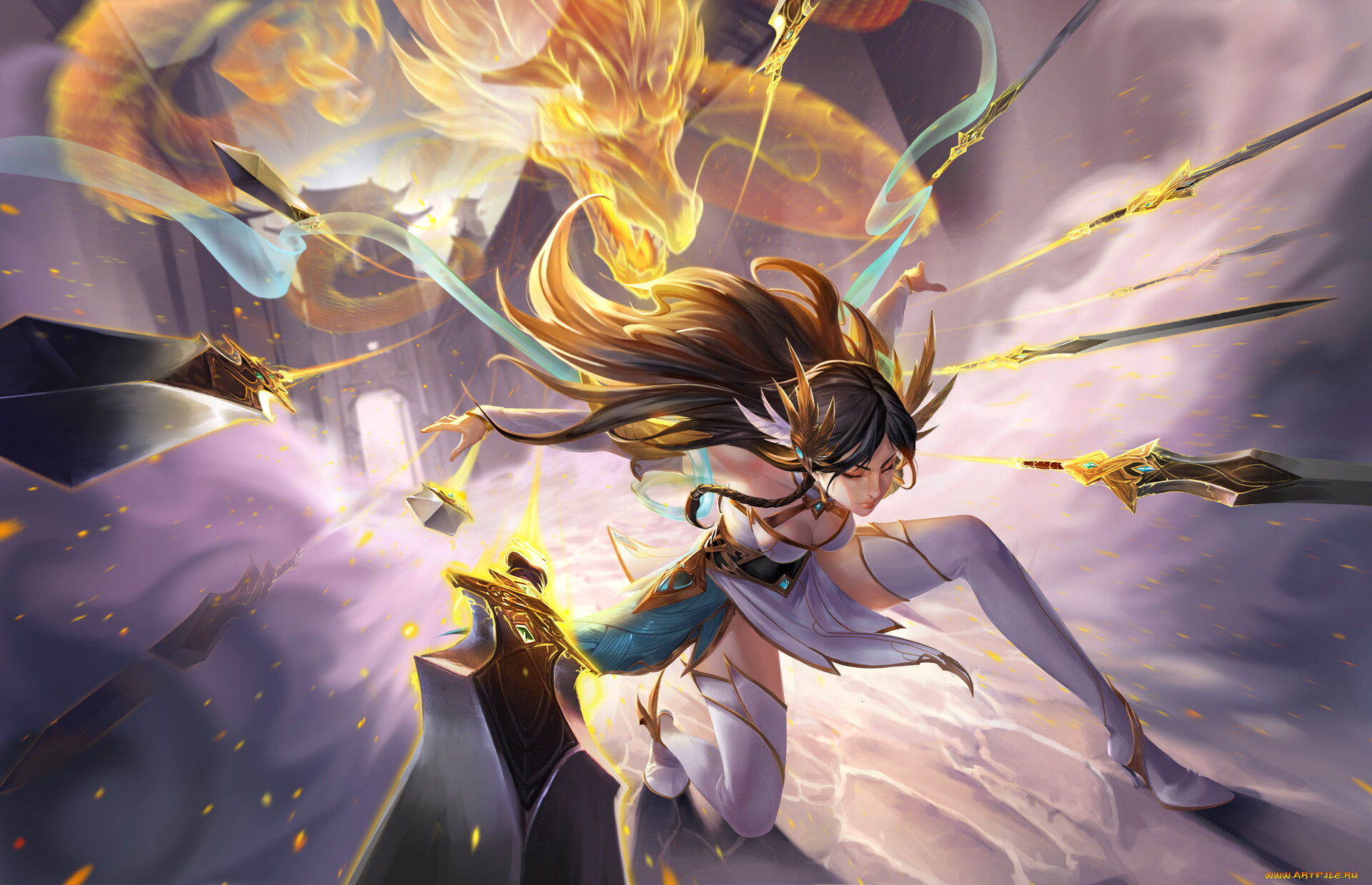 видео, игры, league, of, legends, irelia, оружие, дракон