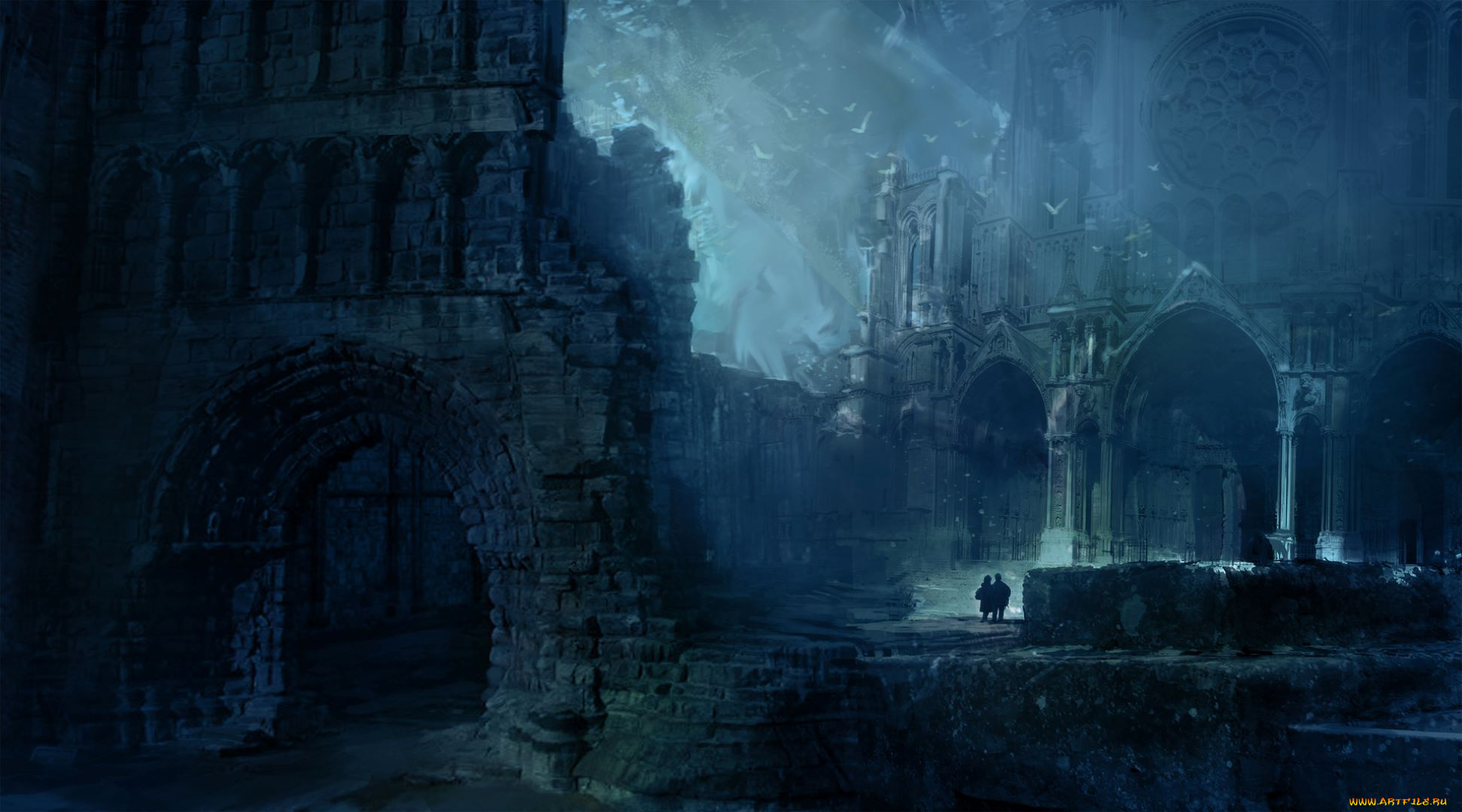 фэнтези, замки, замок, развалины, люди