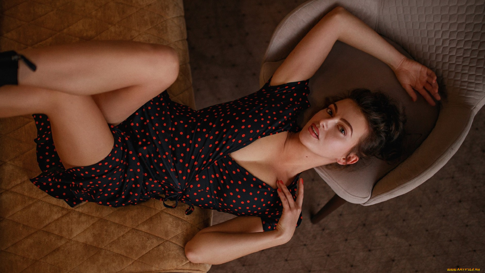 девушки, -, брюнетки, , шатенки, шатенка, платье, кровать, кресло