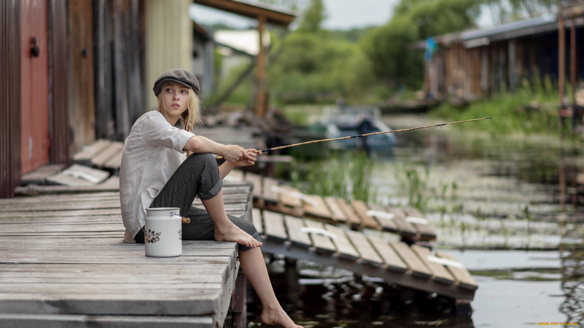 девушки, алиса, тарасенко, пруд, удочка, кепка