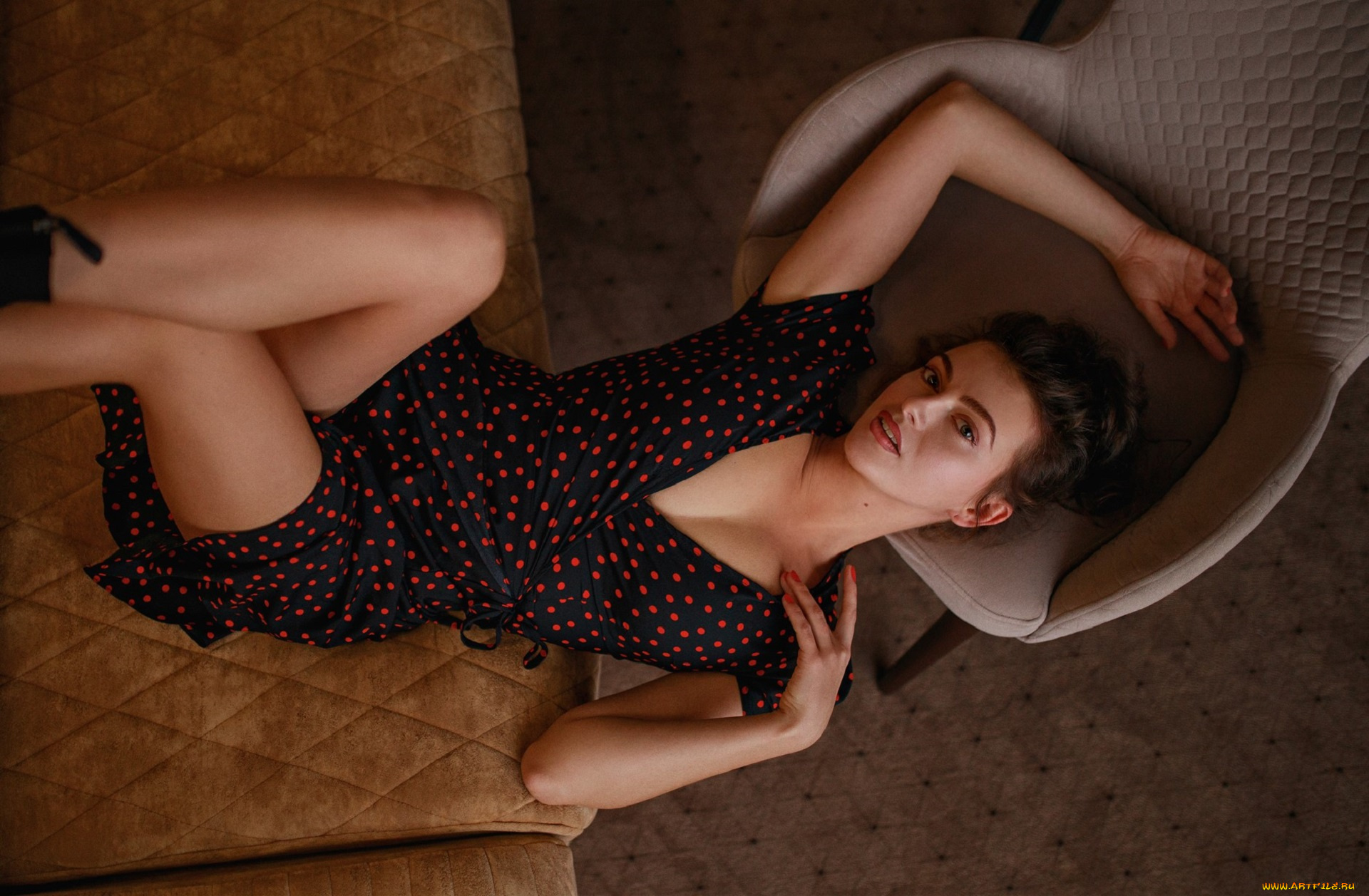 девушки, -, брюнетки, , шатенки, шатенка, платье, кровать, кресло