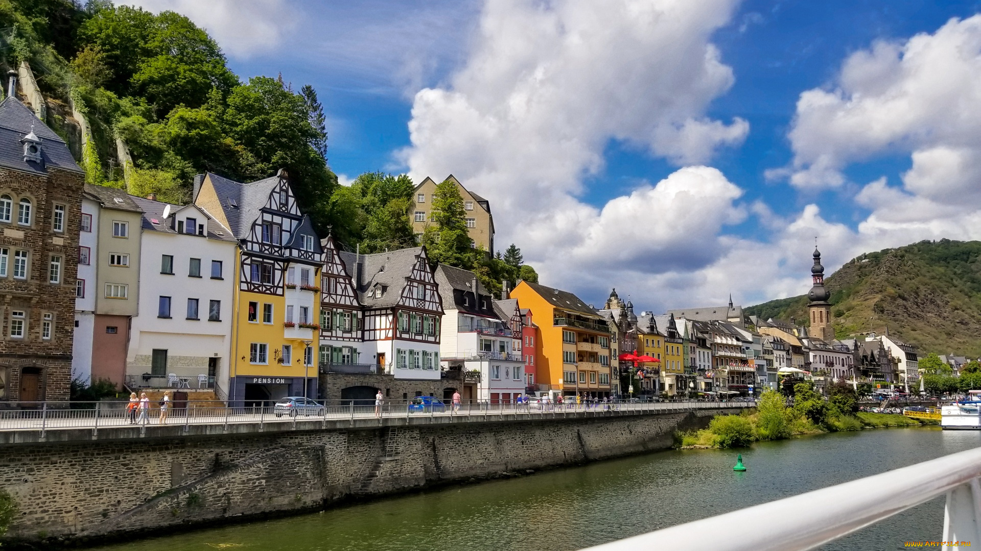 города, кохем, , германия, река, набережная, здания
