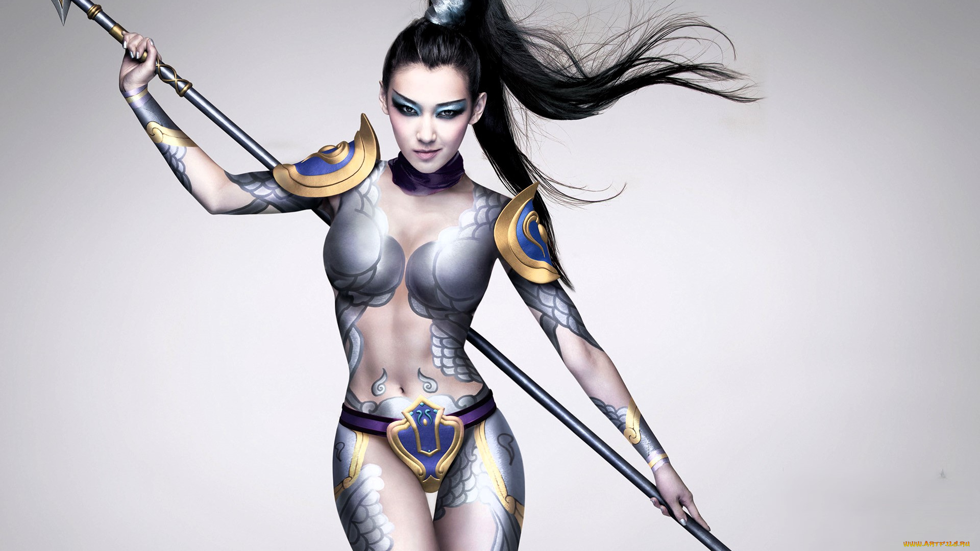 grand, warriors, видео, игры, девушка, копье, чешуя, наплечники