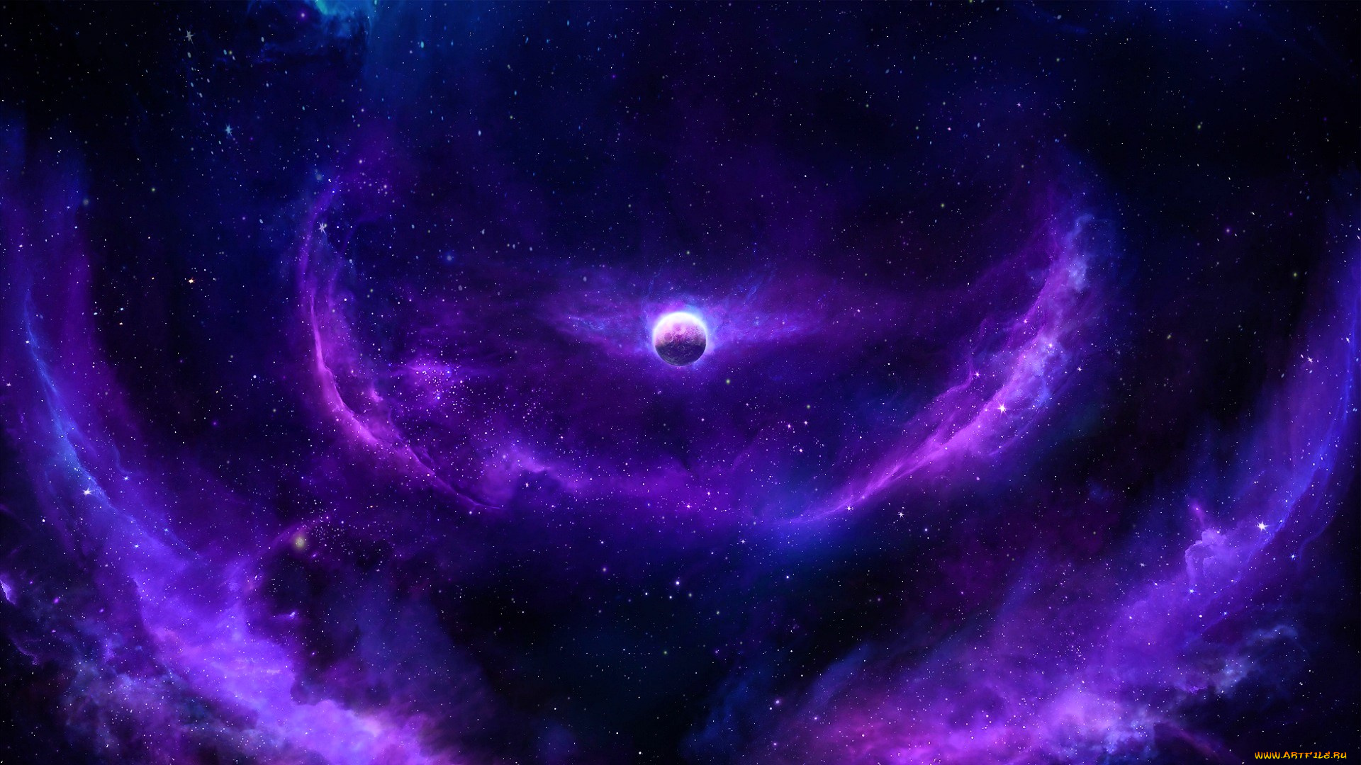 космос, арт, планета, туманность, звезды