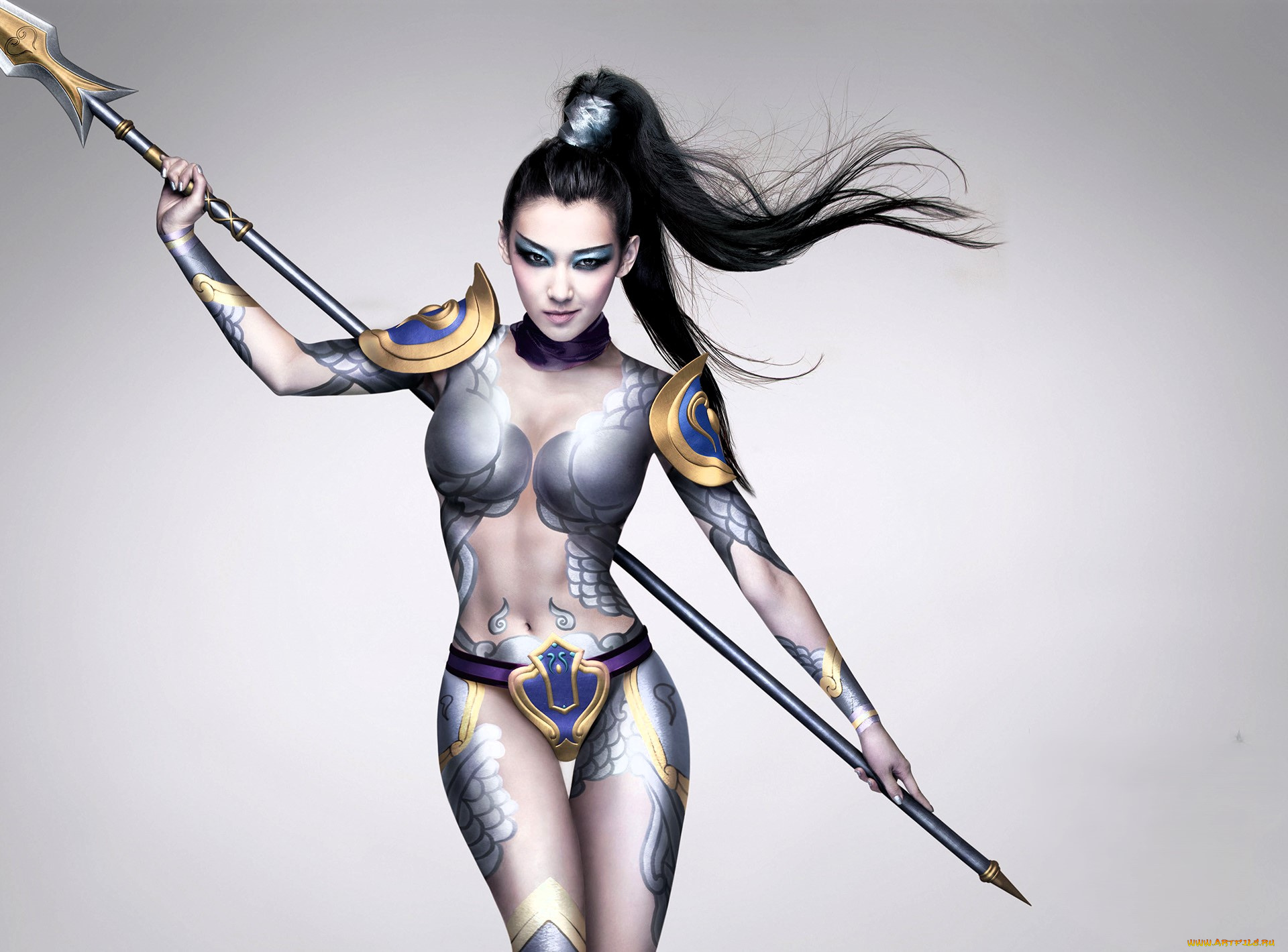 grand, warriors, видео, игры, девушка, копье, чешуя, наплечники