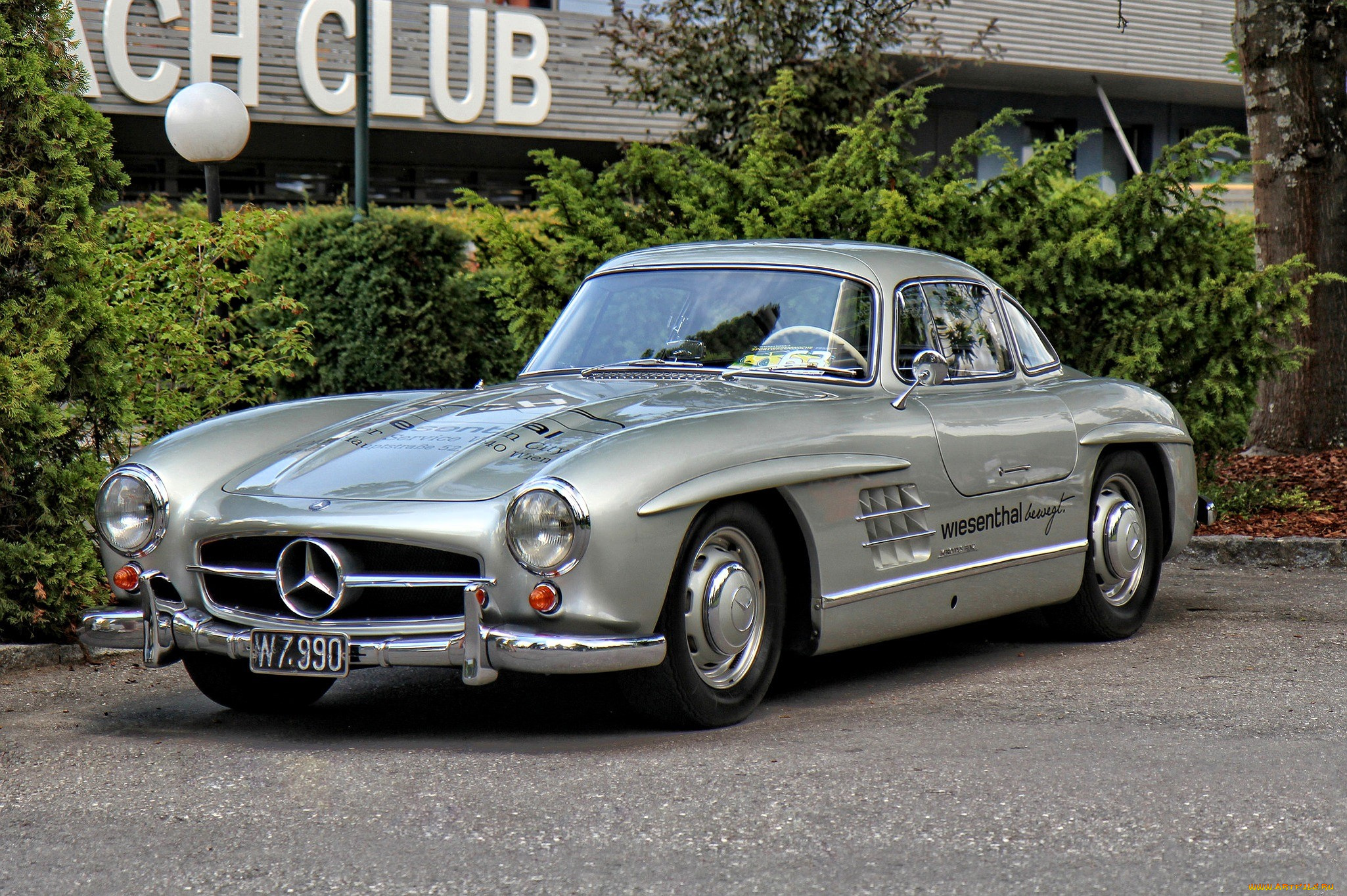 mercedes-benz, w198, автомобили, mercedes-benz, серебристый, кусты, клуб