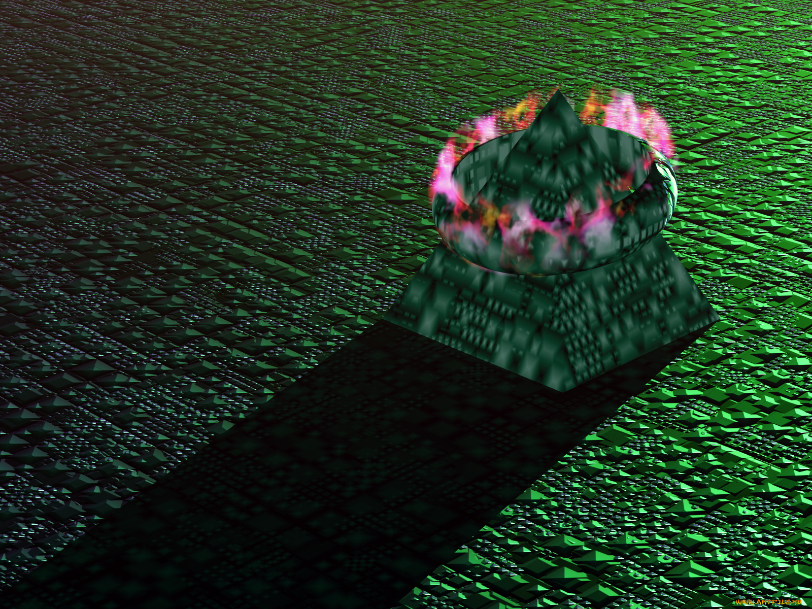 3д, графика, abstract, абстракции, зелёный, круг, пирамида