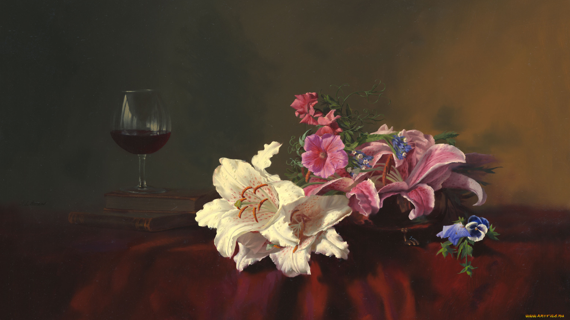 alexei, antonov, рисованные, алексей, антонов, лилия, бокал, вино