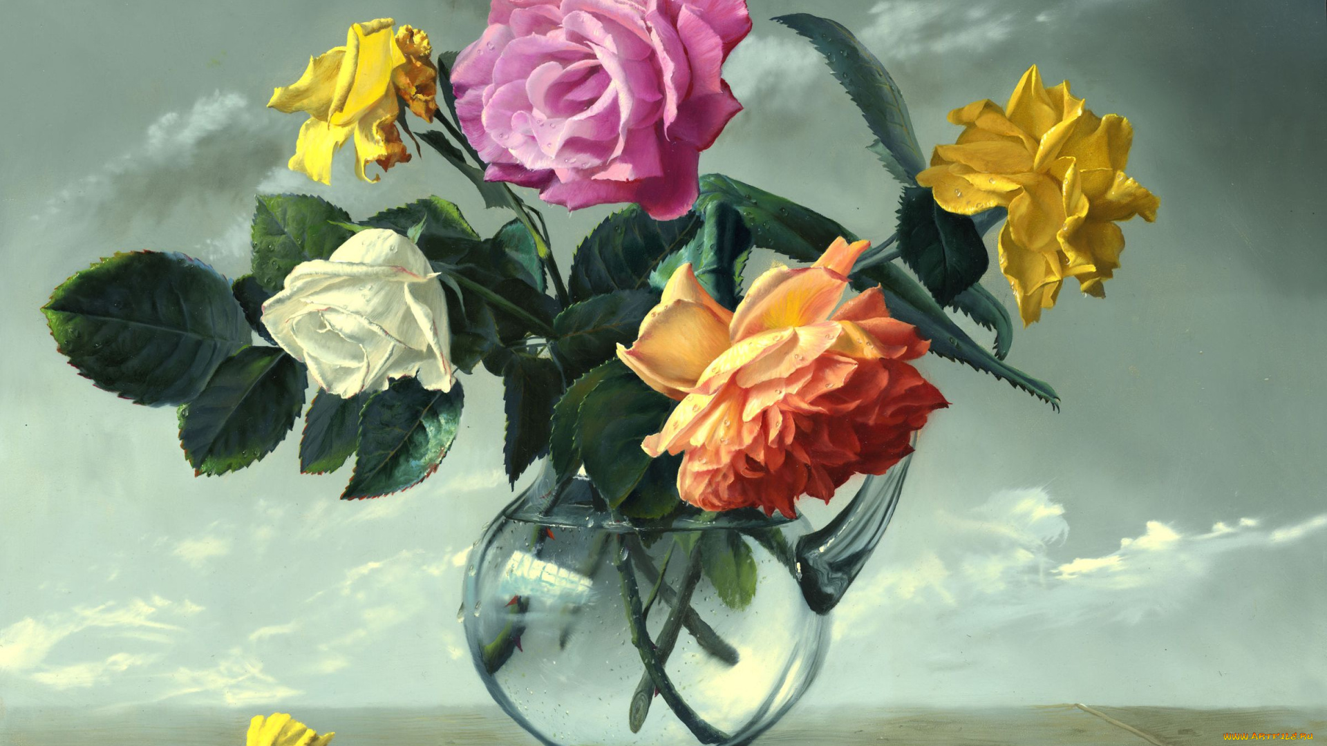alexei, antonov, рисованные, алексей, антонов, роза, ваза, букет