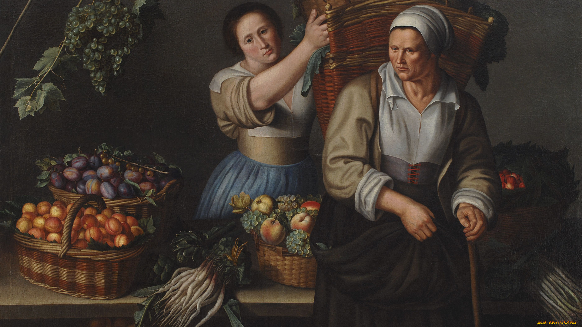 louise, moillon, рисованные, корзина, фрукты