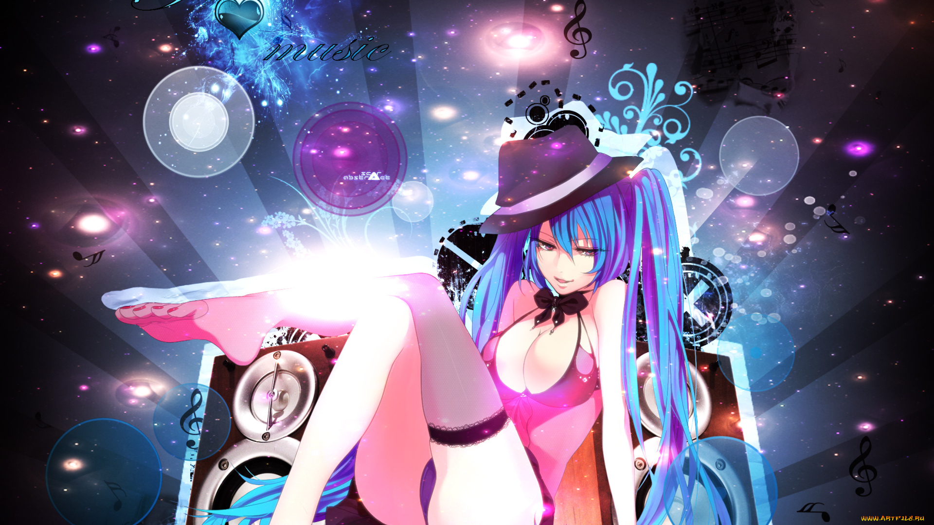 аниме, vocaloid, девушка, шляпа, чулок