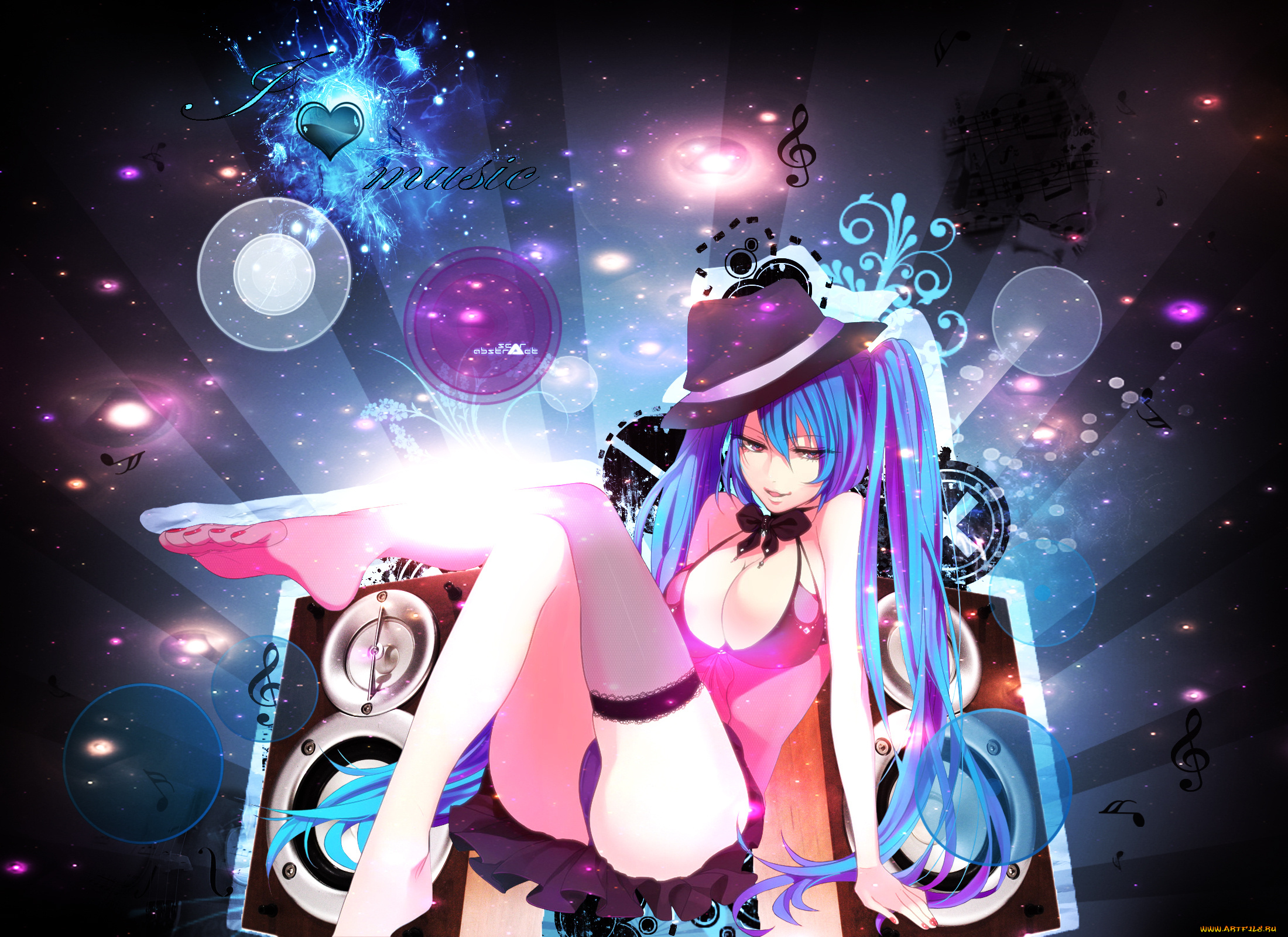 аниме, vocaloid, девушка, шляпа, чулок