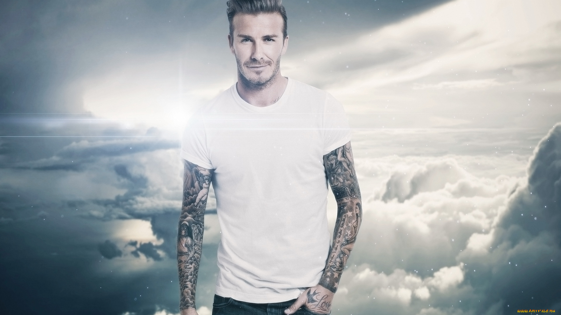 david, beckham, мужчины, облака