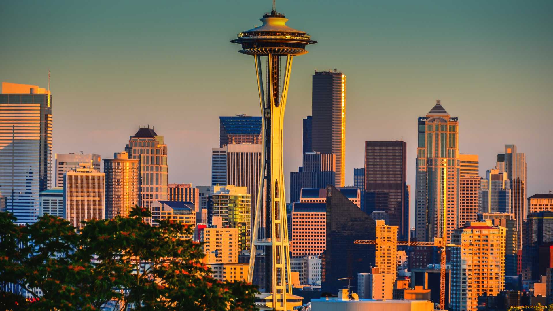 города, сиэтл, сша, телебашня, дома