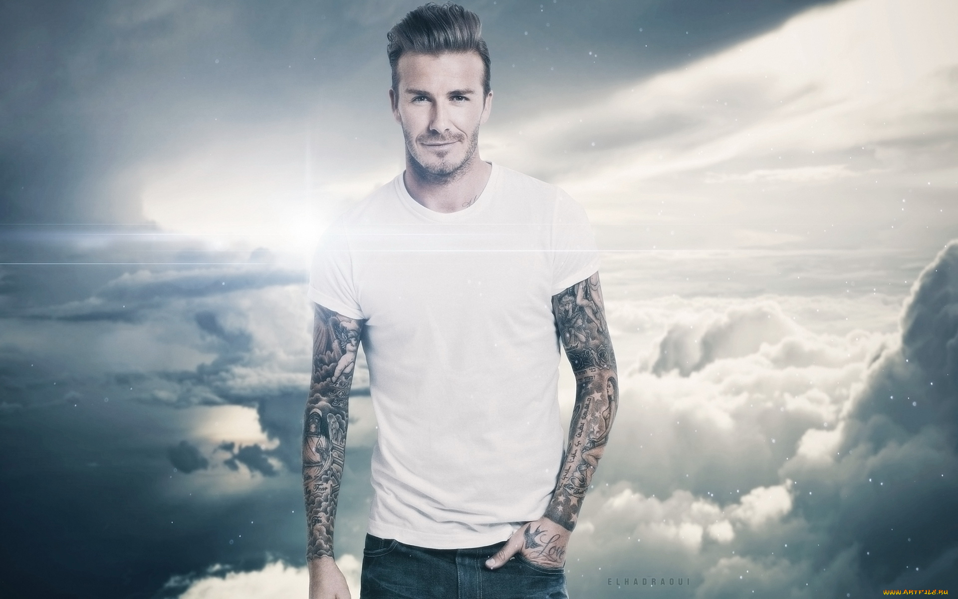 david, beckham, мужчины, облака