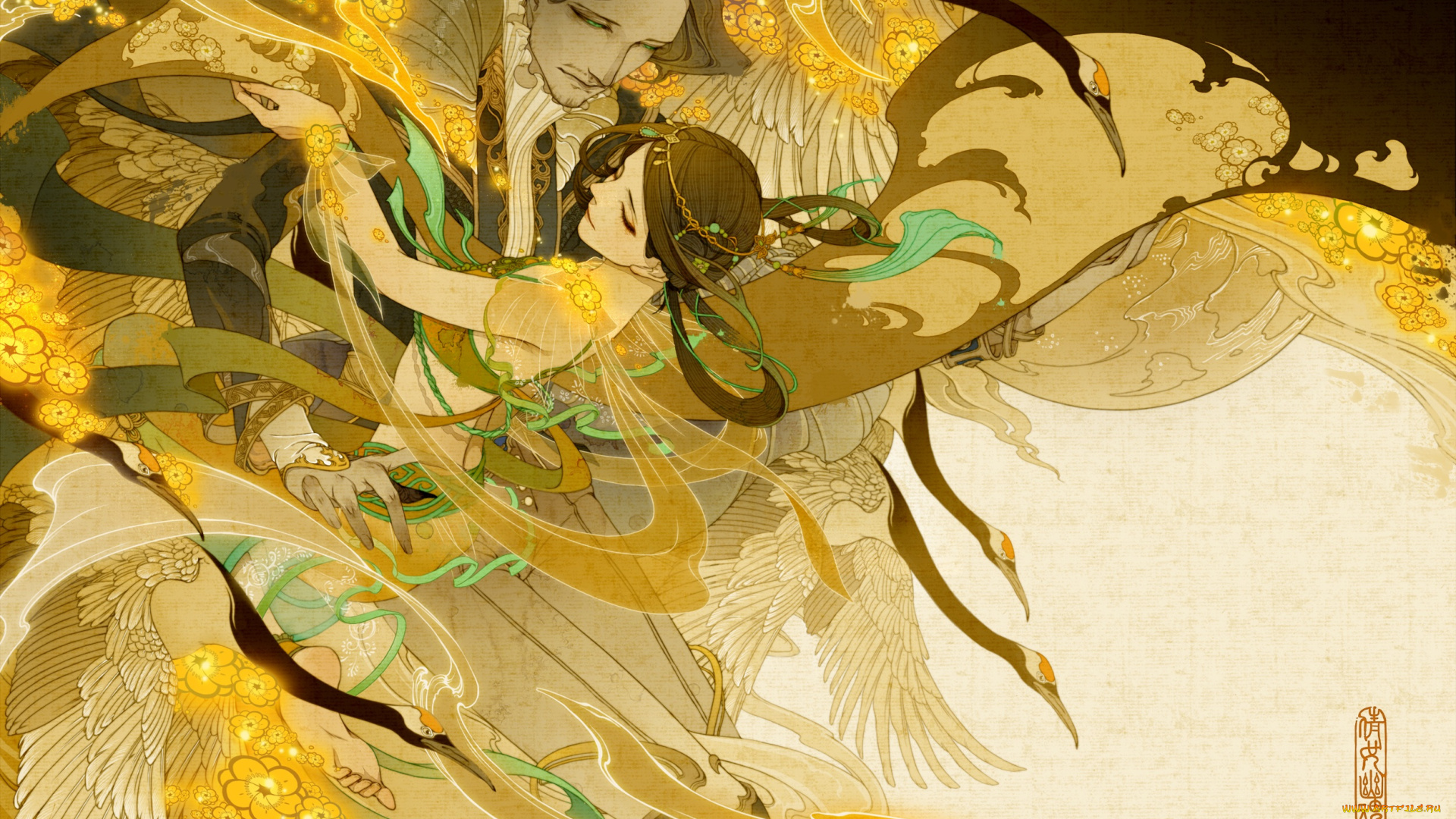 фэнтези, люди, птица, девушка, мужчина, арт