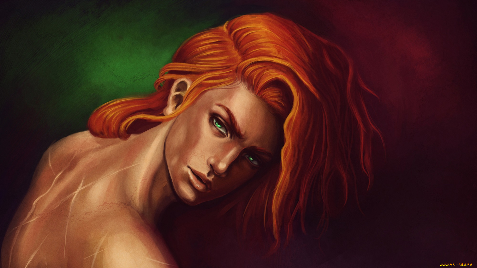 фэнтези, люди, зеленые, глаза, парень, коут, kvothe, kingkiller, chronicle, фан-арт, name, of, the, wind, рыжий, шрамы