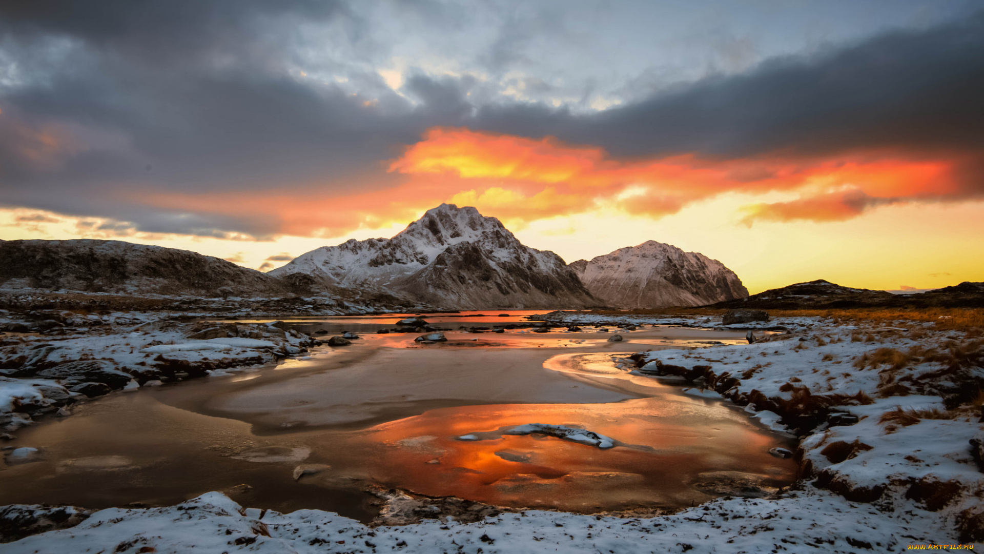 природа, восходы, закаты, зарево, река, горы