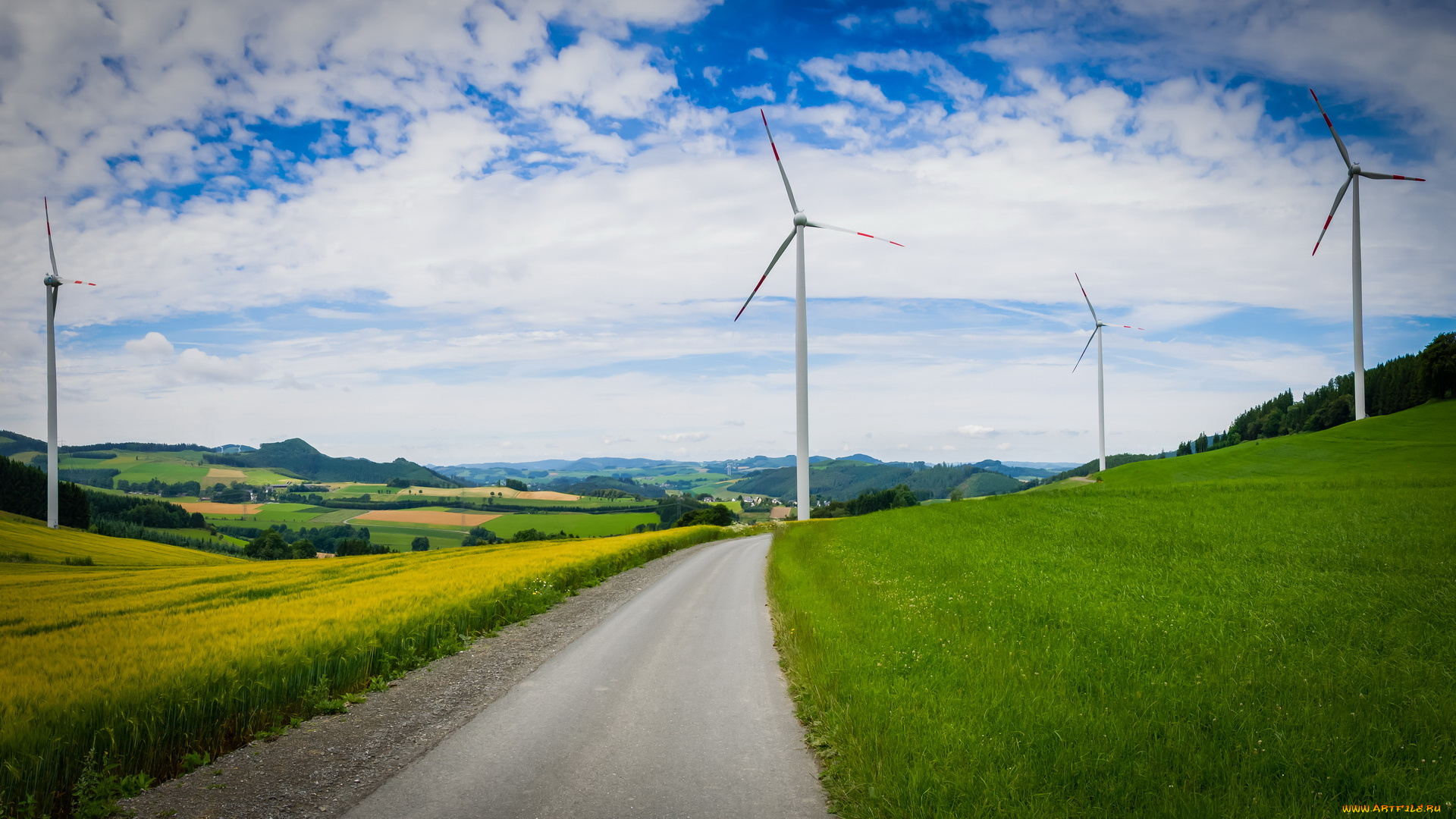 разное, мельницы, ветряки, дорога, поля