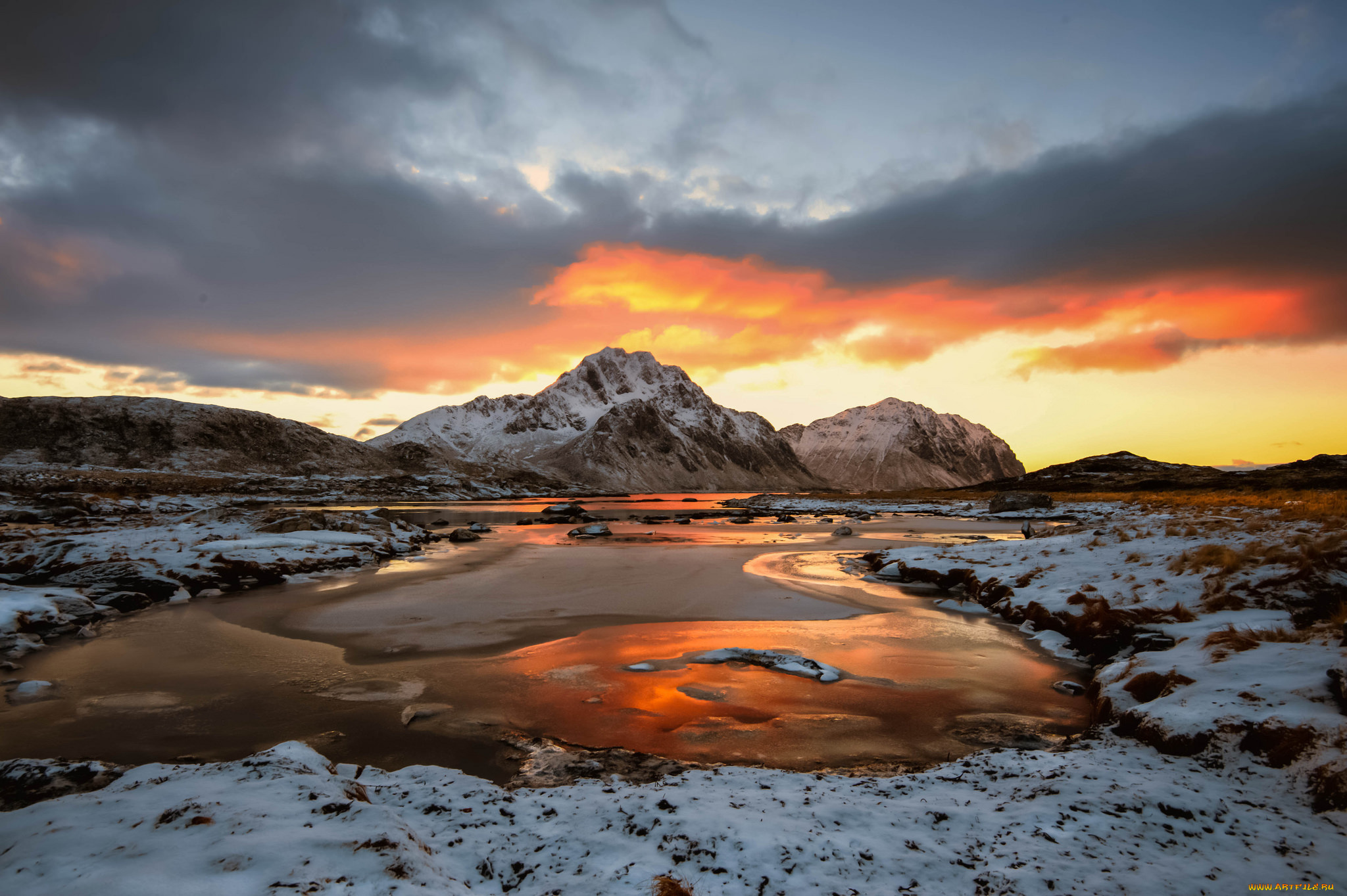 природа, восходы, закаты, зарево, река, горы