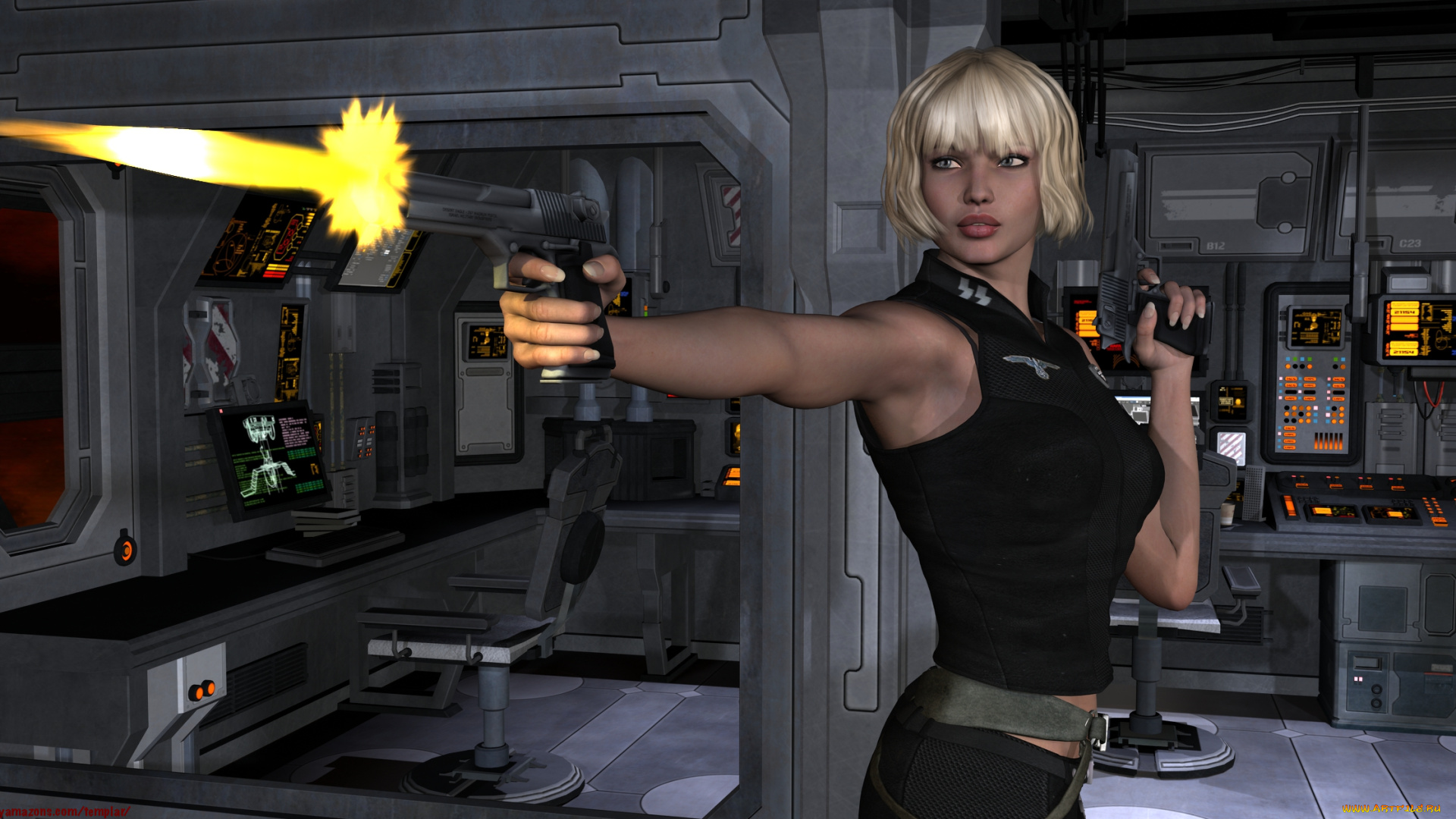 3д, графика, фантазия, , fantasy, девушка, взгляд, фон, оружие