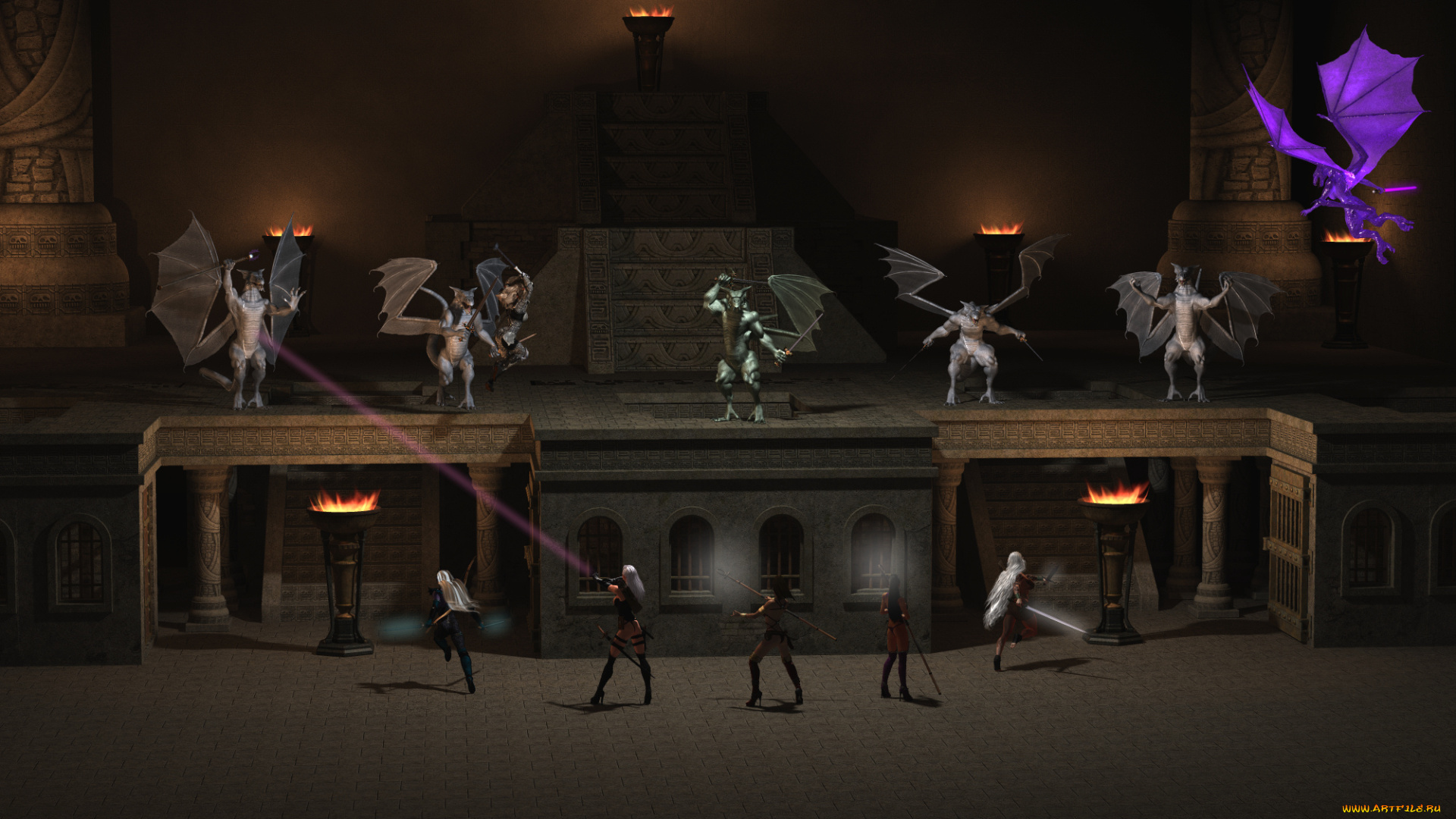 3д, графика, фантазия, , fantasy, девушки, взгляд, фон, оружие, демоны