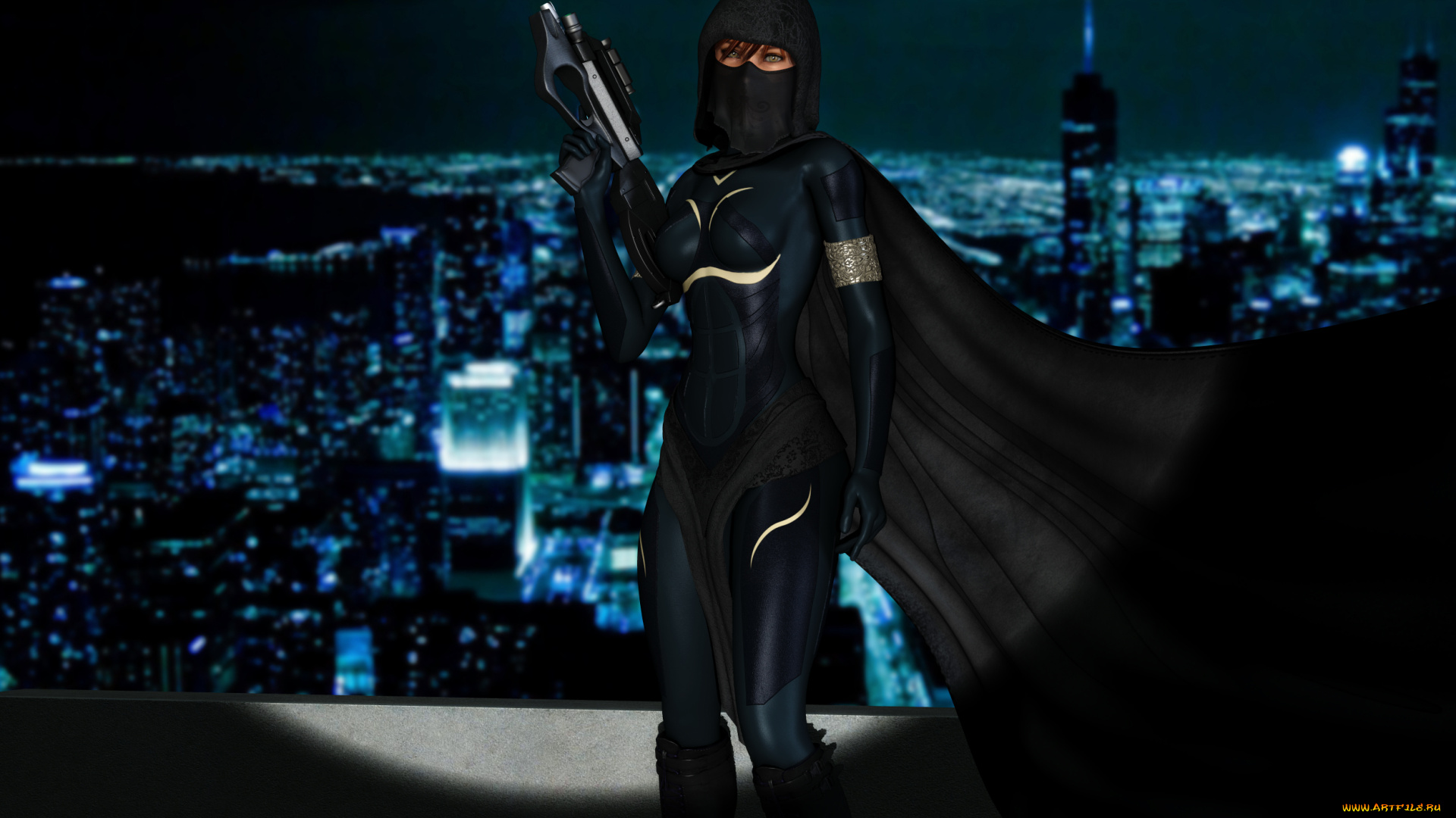 3д, графика, фантазия, , fantasy, оружие, супермен, фон, взгляд, девушка