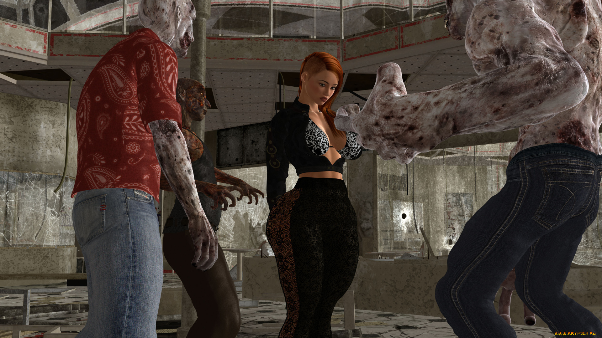 3д, графика, фантазия, , fantasy, взгляд, фон, девушка, зомби