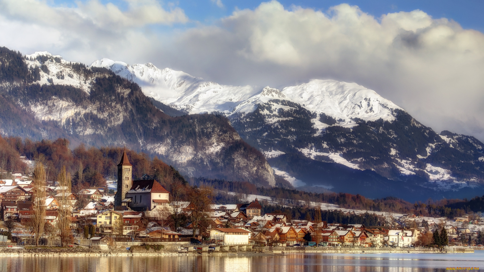 brienz, , bernese, oberland, города, -, пейзажи, поселок, озеро, горы