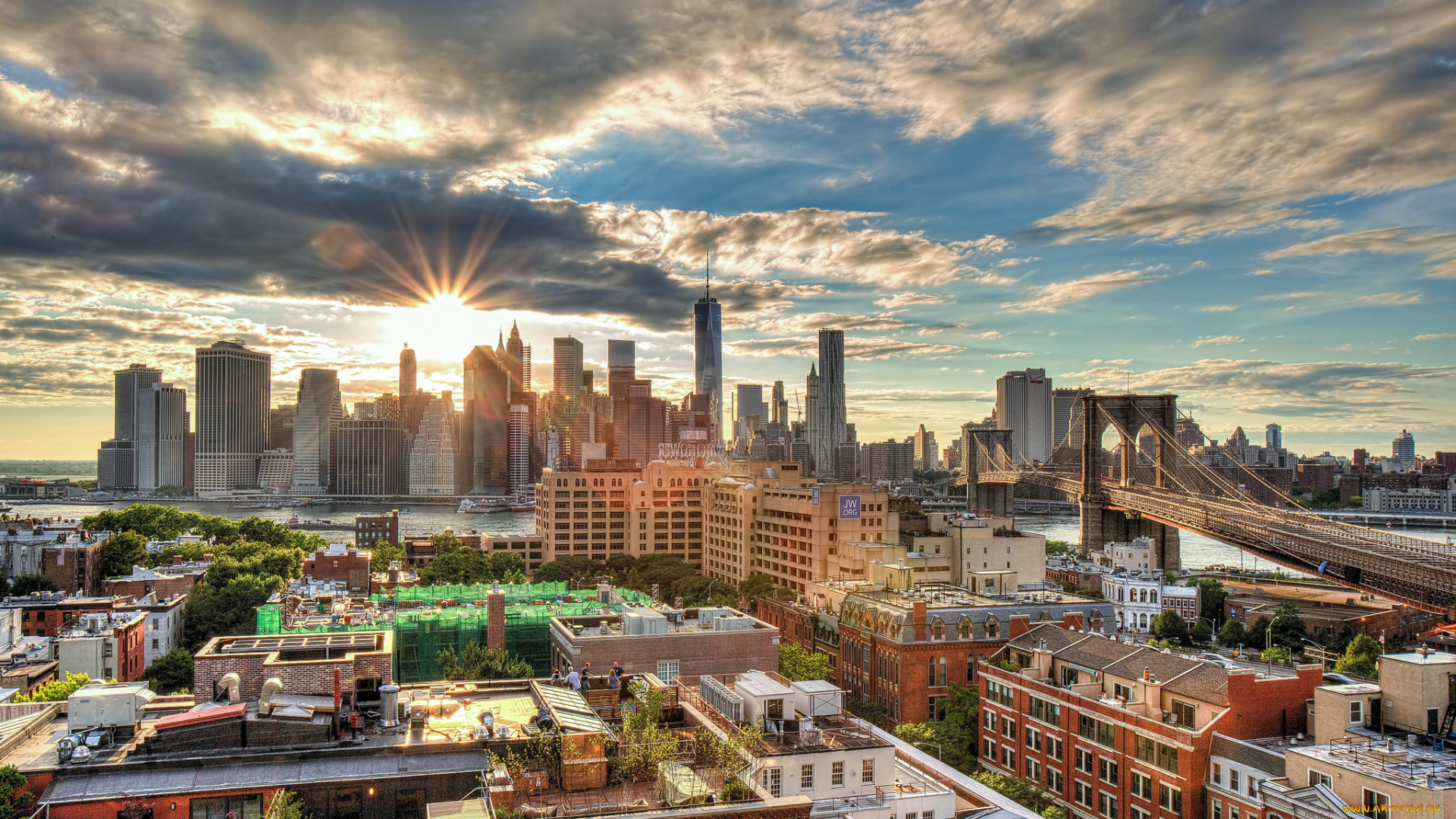 manhattan, города, нью-йорк, , сша, панорамма, рассвет, утро