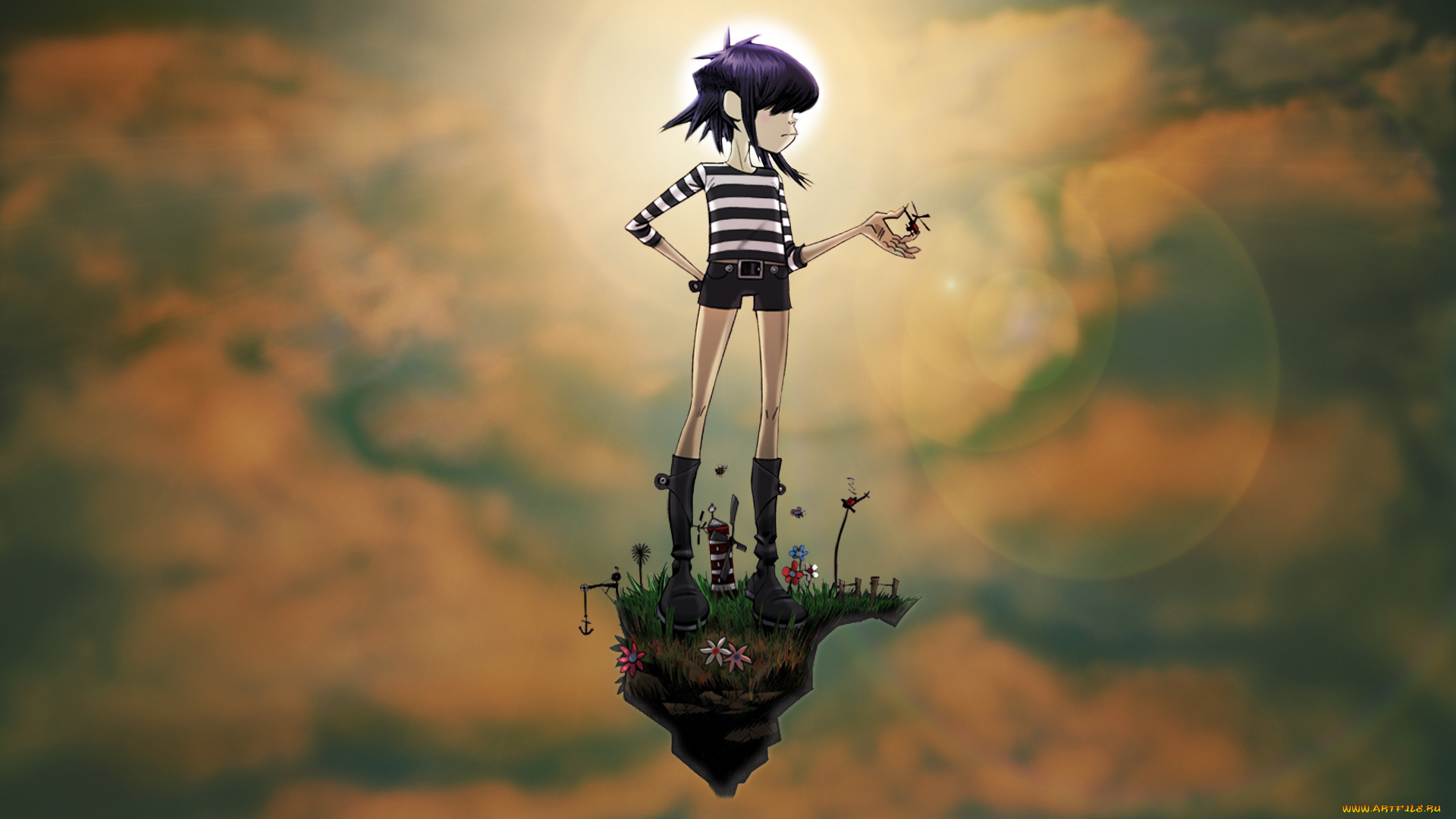 музыка, gorillaz, парящий, парень, остров