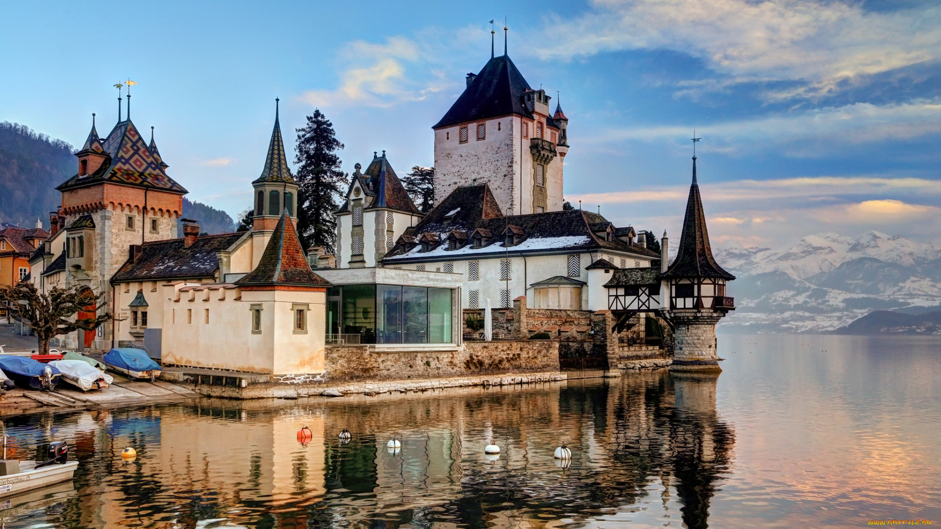 oberhofen, castle, города, замок, оберхофен, , швейцария, озеро, замок, горы