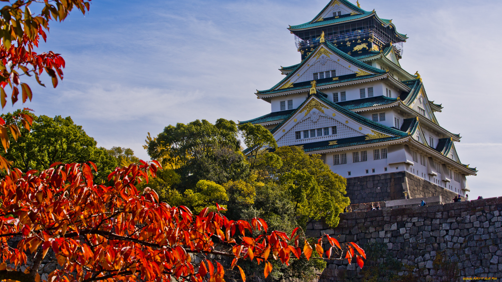 osakacastle, города, замки, Японии, замок, парк
