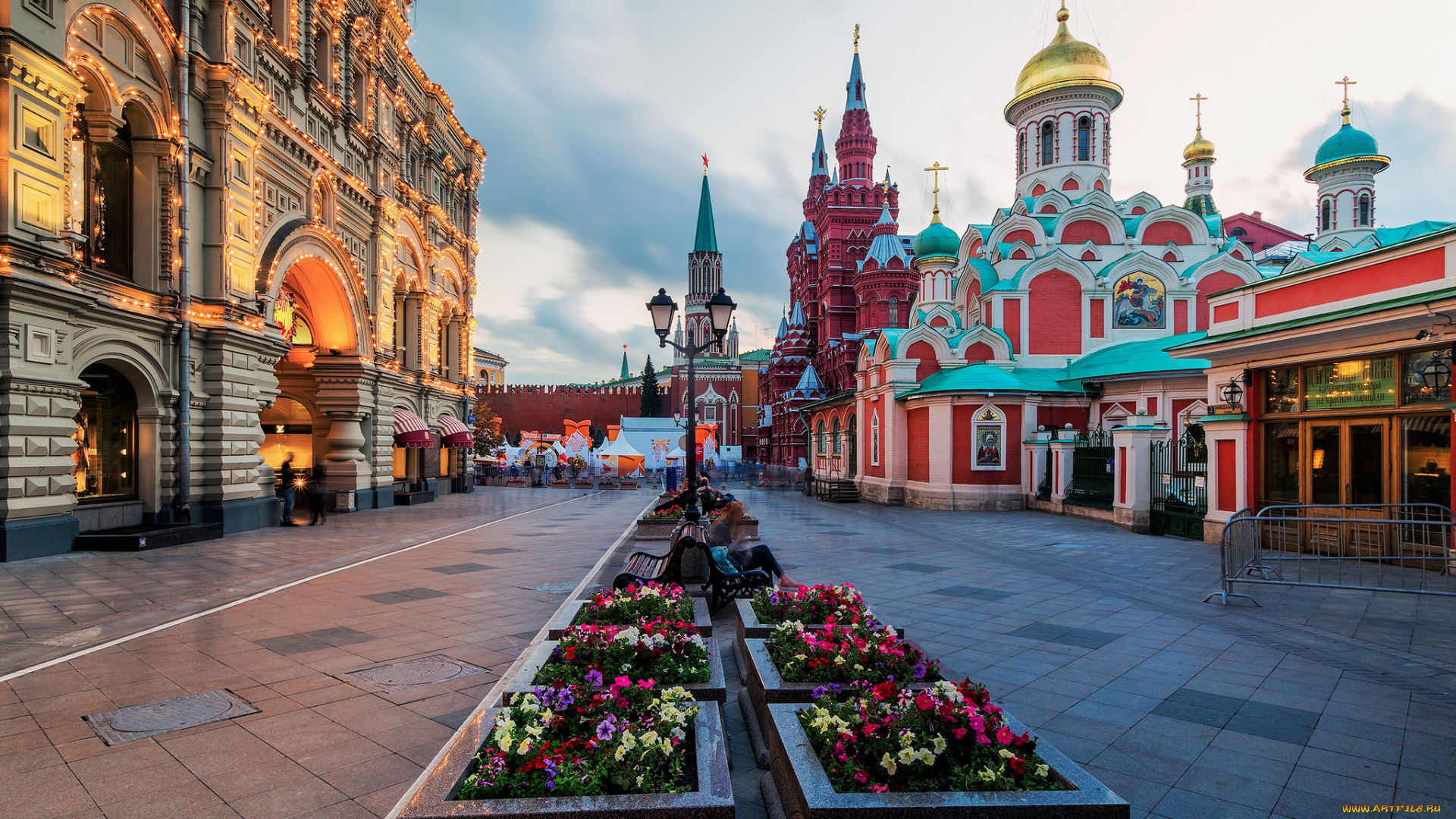 red, square, twilight, города, москва, , россия, храм, площадь