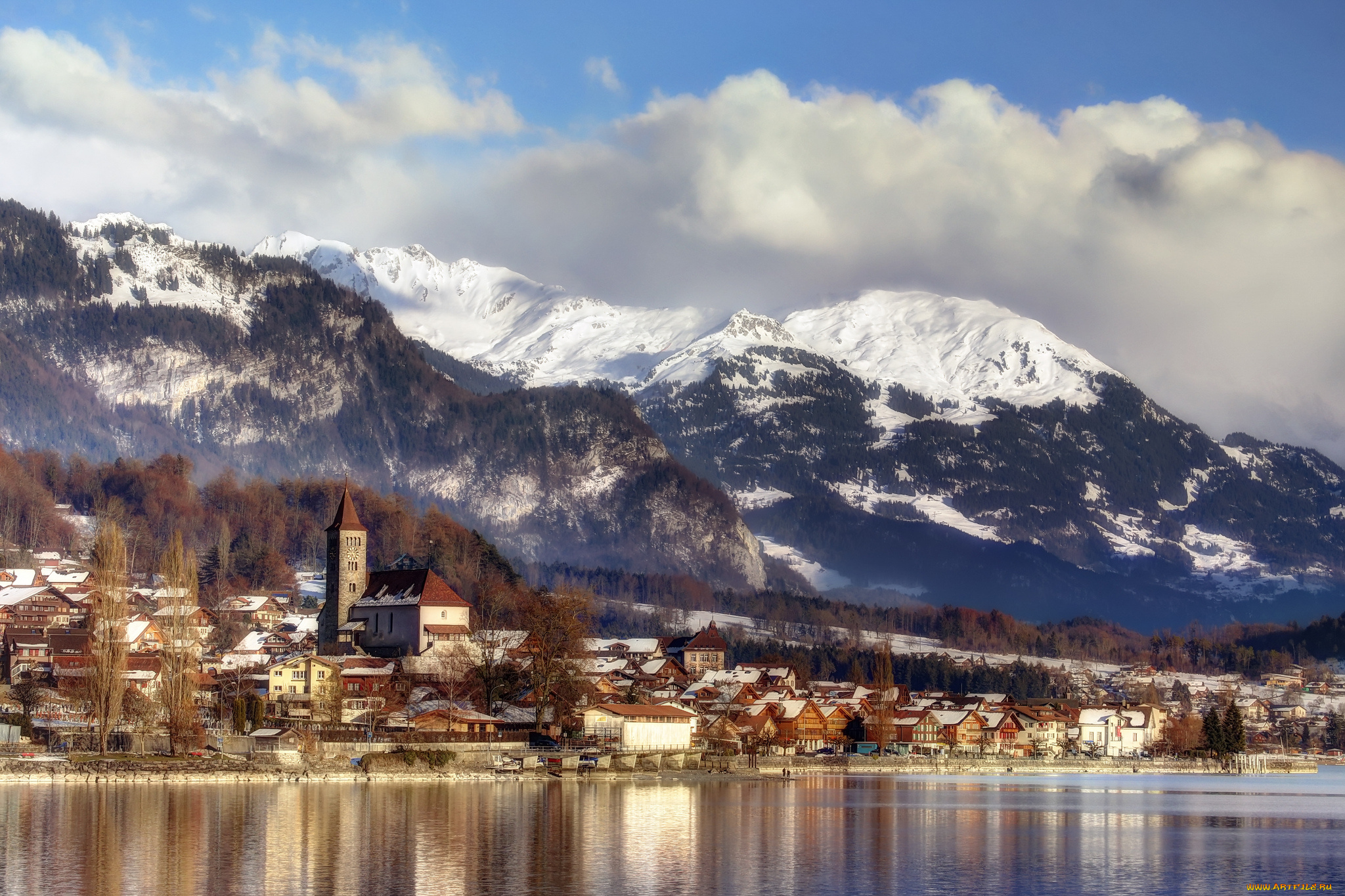 brienz, , bernese, oberland, города, -, пейзажи, поселок, озеро, горы