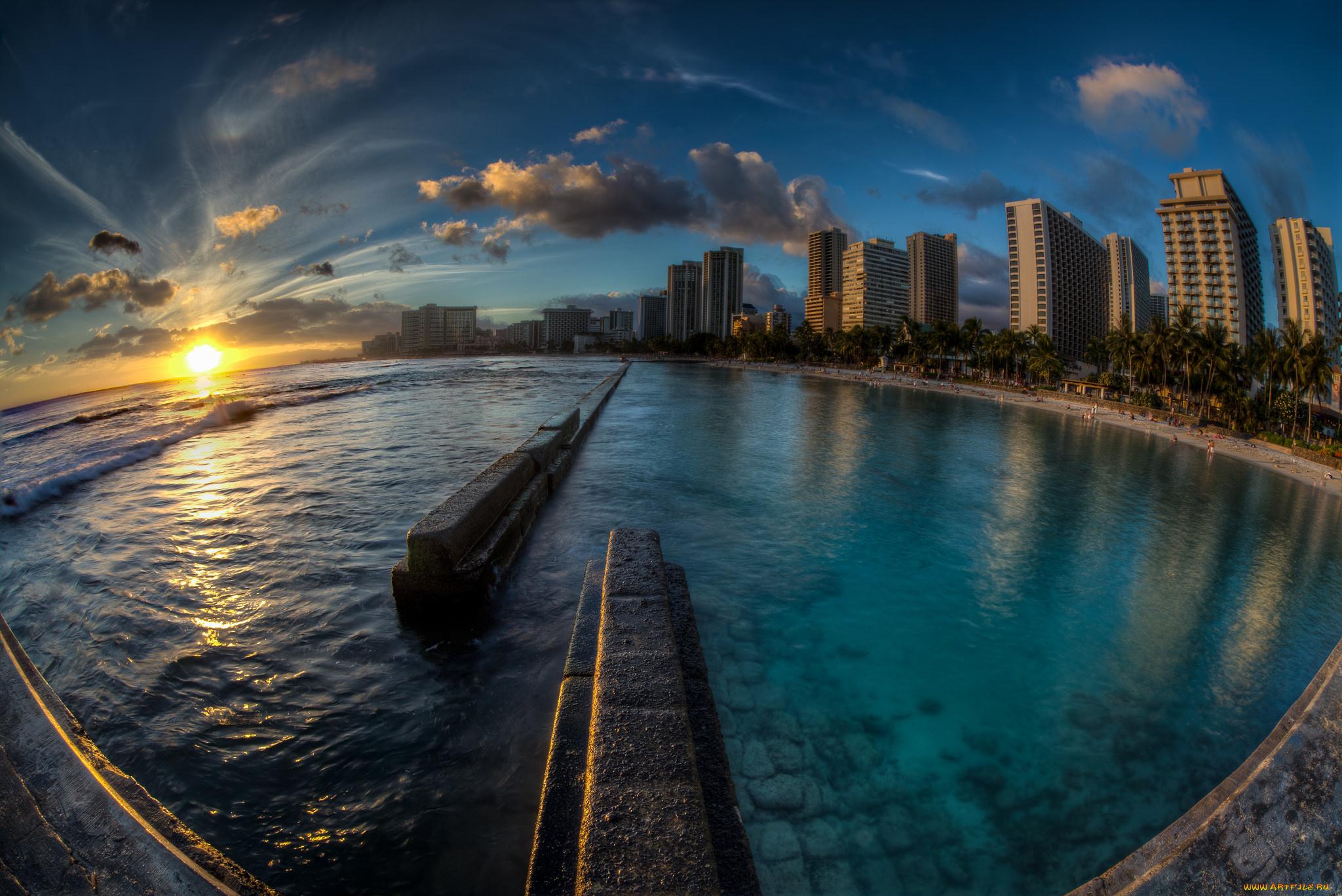 oahu, города, -, пейзажи, рассвет