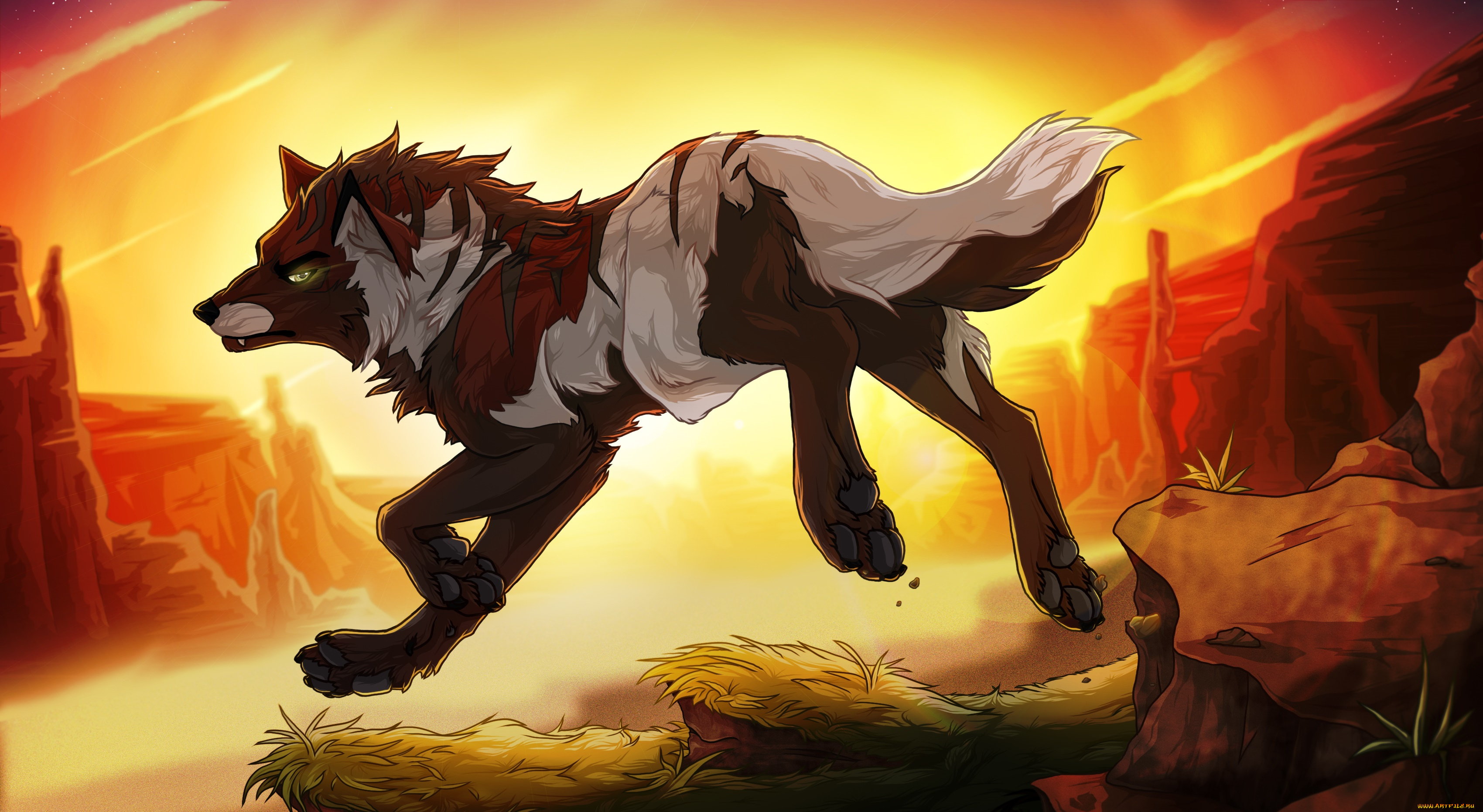 рисованное, животные, , собаки, собака, горы