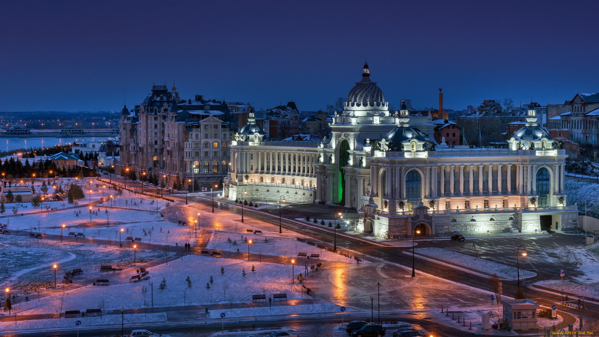 города, -, огни, ночного, города, архитекектура, сумерки, дворец, земледельцев, татарстан, казань, огни, город, подсветка