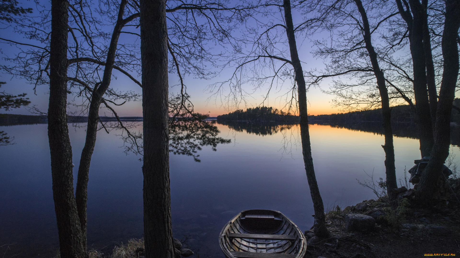 корабли, лодки, , шлюпки, финляндия, деревья, озеро, лодка, закат