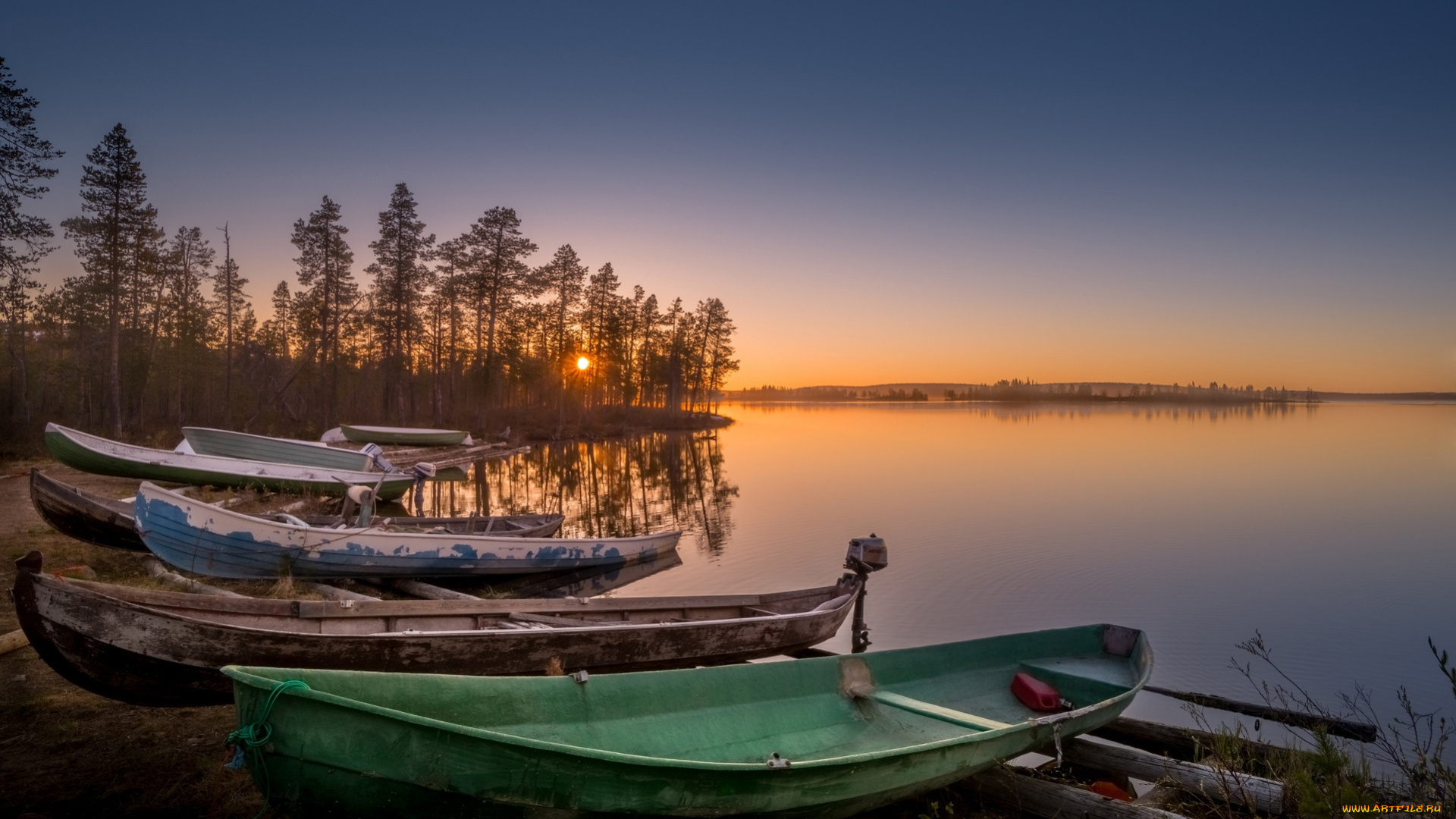 корабли, лодки, , шлюпки, закат, река