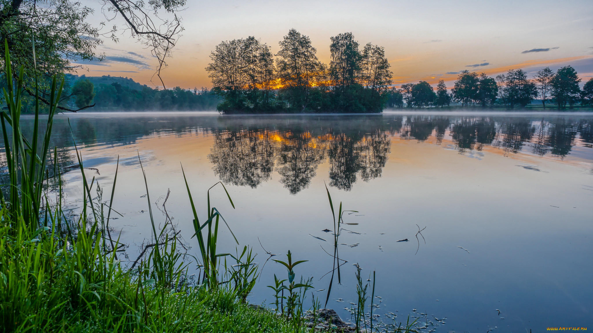 природа, реки, озера, закат, озеро, деревья, финляндия