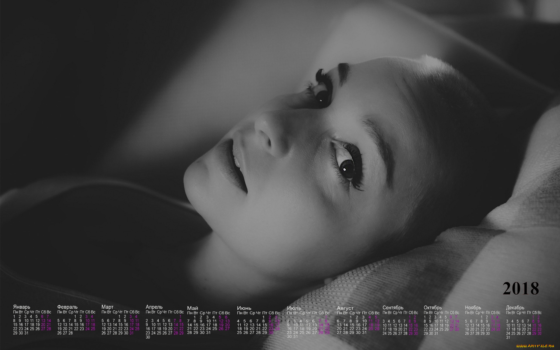 календари, девушки, черно-белое, фото, макияж, взгляд