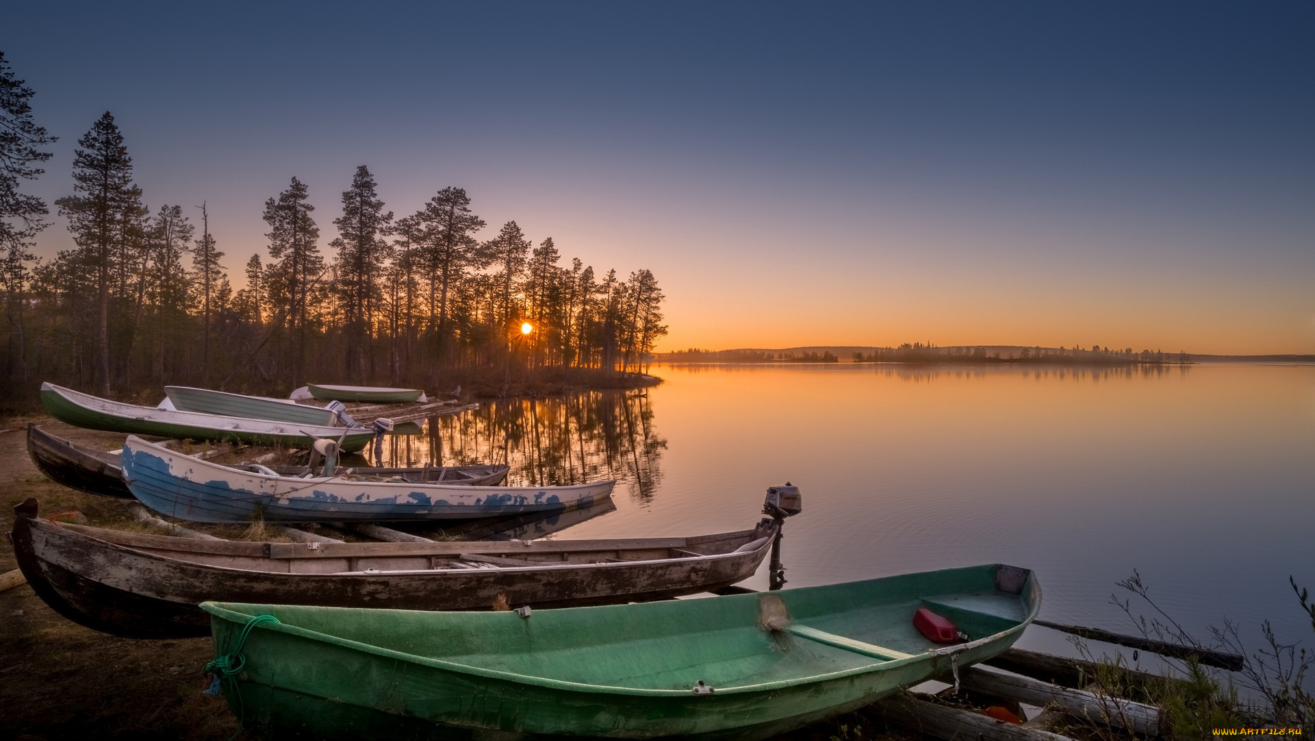 корабли, лодки, , шлюпки, закат, река