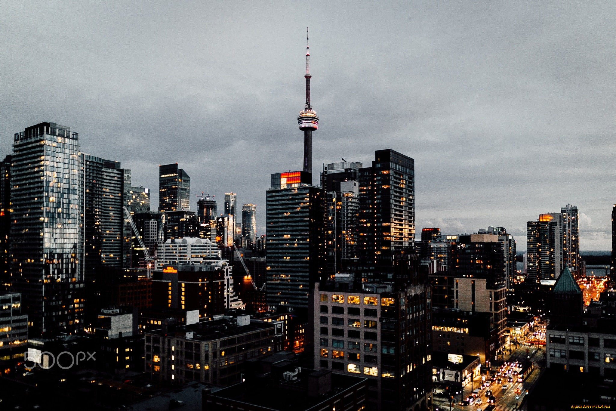 города, торонто, , канада, огни, вечер, город, торонто